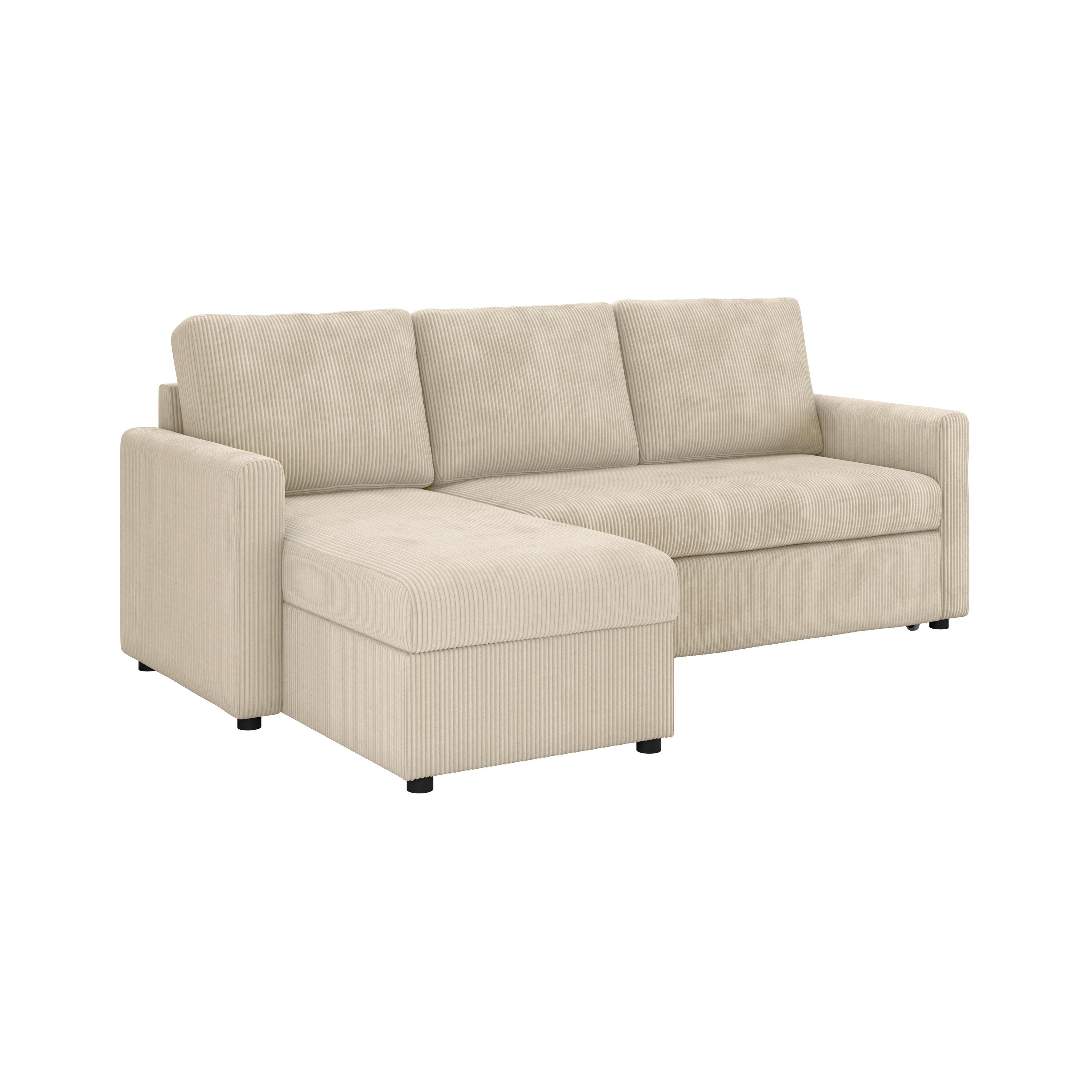 Ecksofa mit Schlaffunktion Paris Beige Cord 215x145cm - Beige, Basics, Holz/Holzwerkstoff (215/145cm)