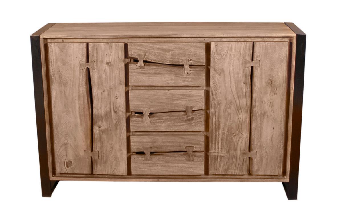 Sideboard Akazie/Schwarz B: 140cm - Schwarz/Naturfarben, Design, Holz/Metall (140/90/40cm) - MID.YOU