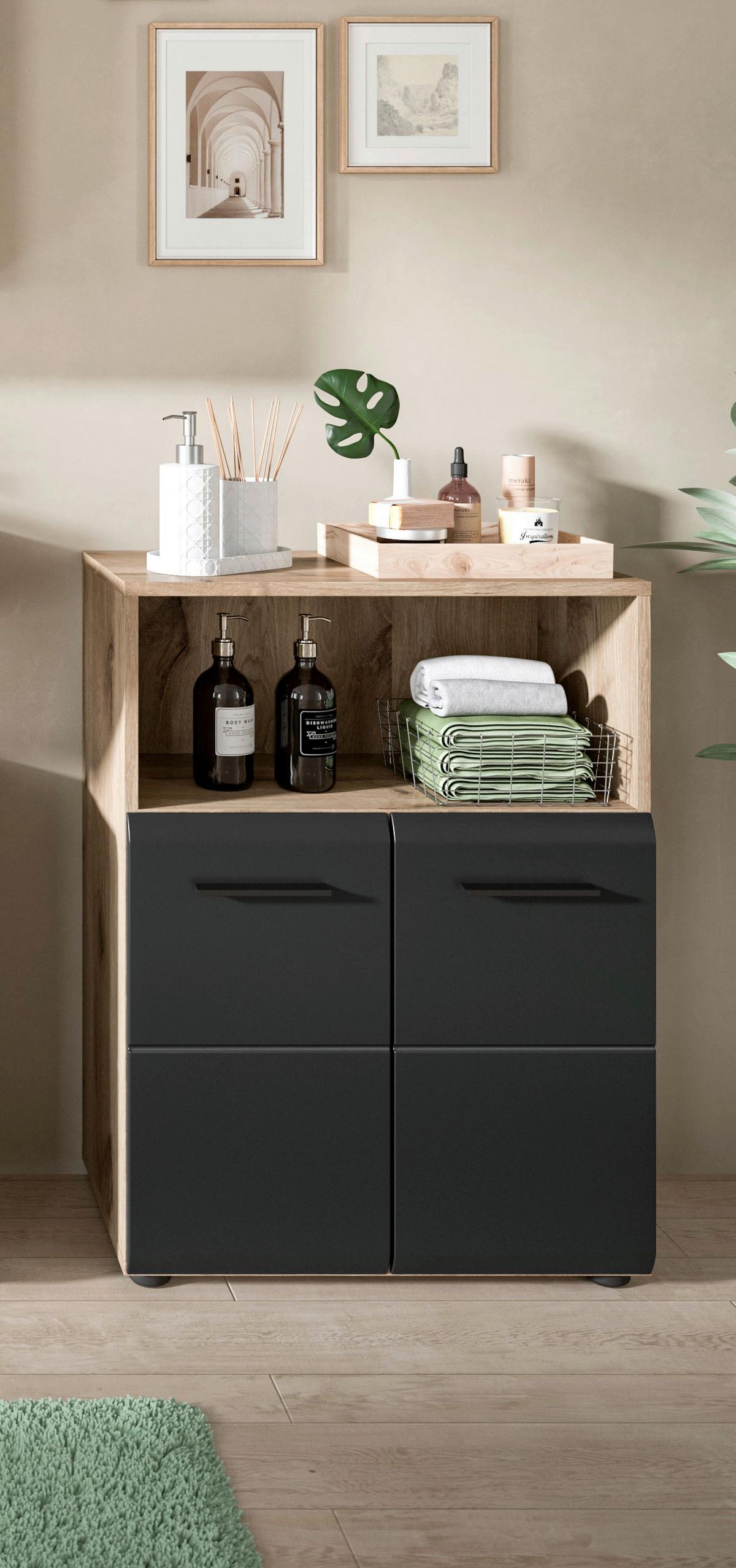 Midischrank Ice Schwarz/Eiche Dekor B: 60cm - Eiche dunkel/Schwarz, Basics, Holzwerkstoff (60/80/30cm) - MID.YOU