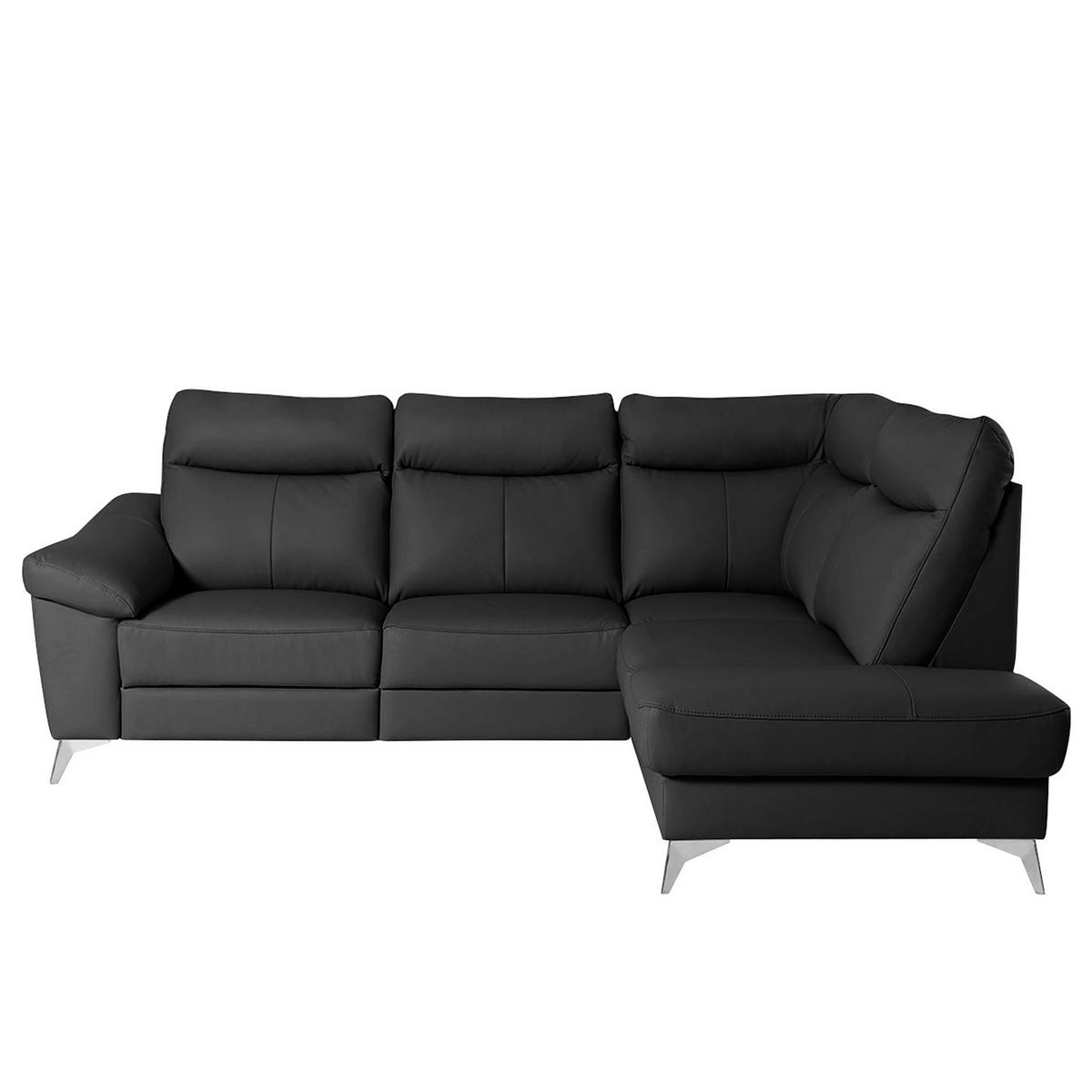Ecksofa Luna Teilleder Schwarz 242x194 - Chromfarben/Schwarz, Design, Leder/Textil (242/194cm) - Livetastic