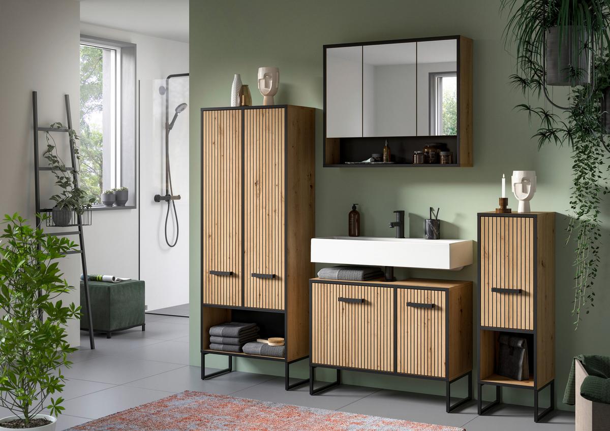 Spiegelschrank Bagno Eiche Artisan Dekor B: 80cm - Eiche Artisan, Trend, Glas/Holzwerkstoff (80/68/19cm) - MID.YOU
