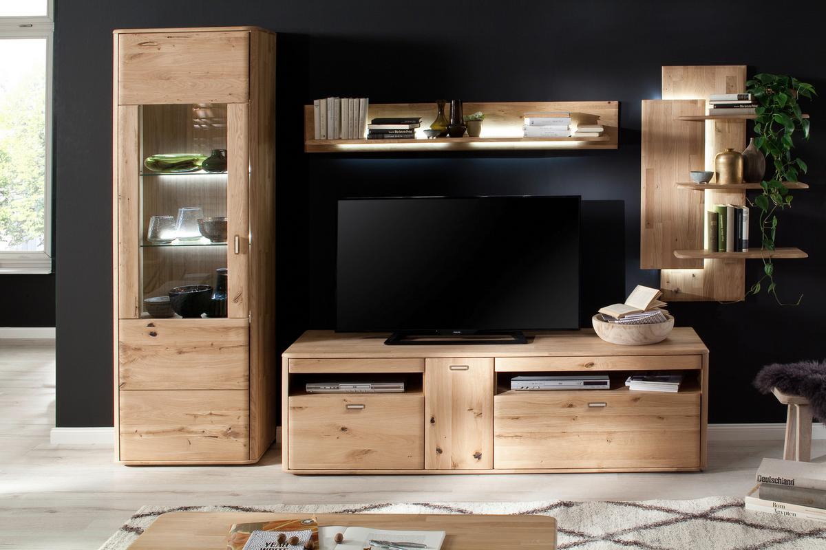 Wohnkombination Massiv 4-tlg. Ravello Eichefarben - Eichefarben, Design, Glas/Holz (310/208/50cm) - Livetastic