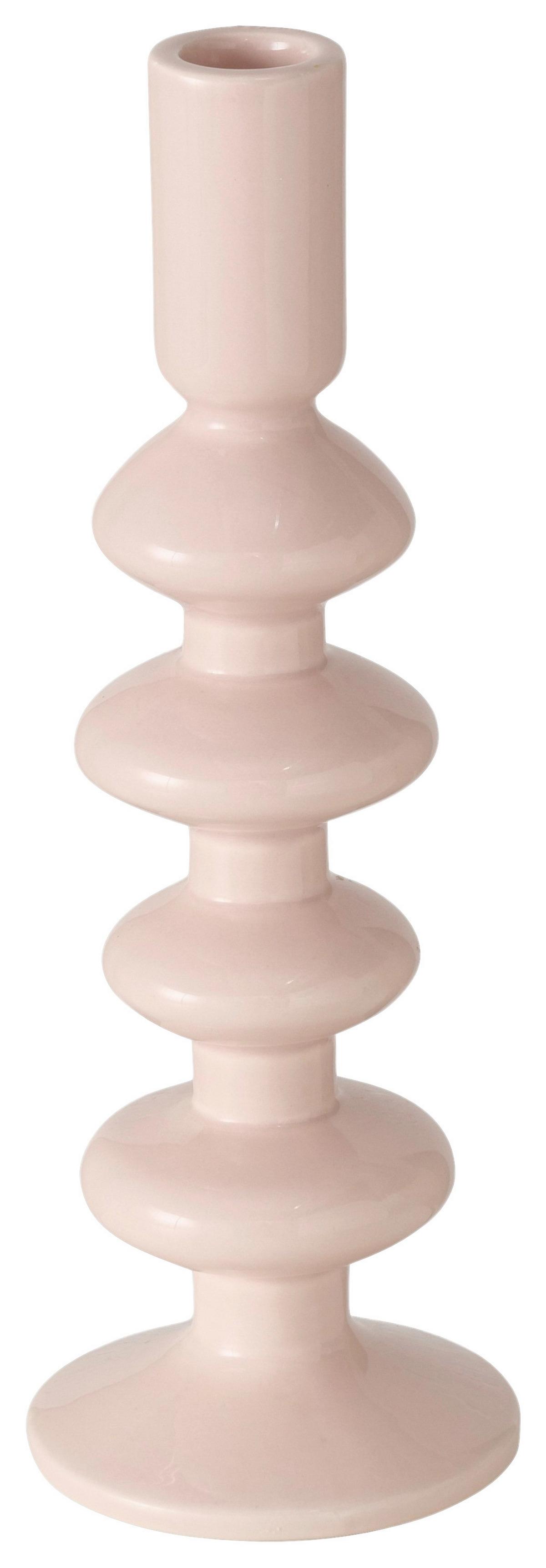 Svietnik na dlhé sviečky LUNA I - svetloružová, Basics, keramika (9/26cm) - Mömax