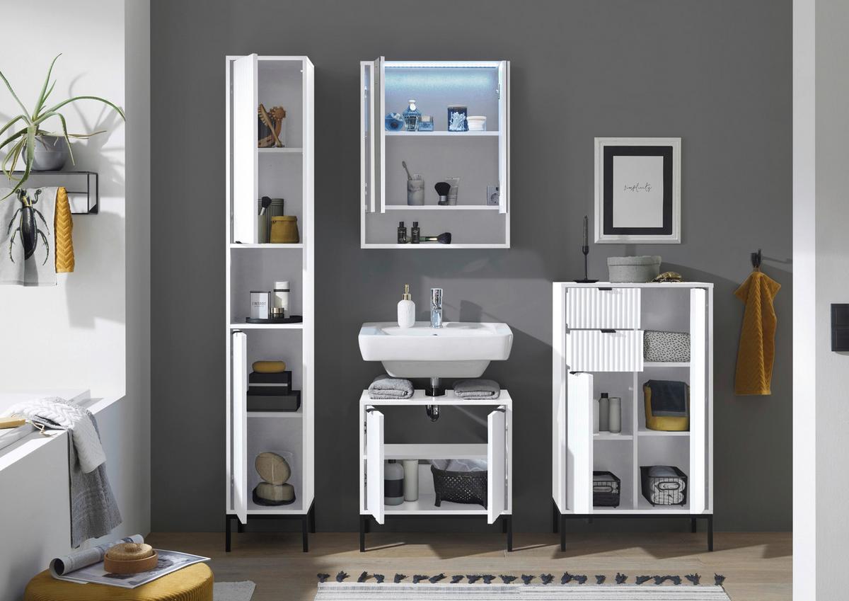 Zrcadlová skřiňka s LED LUCERA a zásuvkou, bílá matná - bílá, Moderní, kompozitní dřevo/sklo (60/75/20cm) - MID.YOU