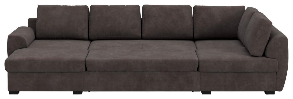 Wohnlandschaft m. Bettfunktion Mirkrofaser braun, B: 327cm - Schwarz/Braun, Trend, Textil (154/327/86cm) - MID.YOU