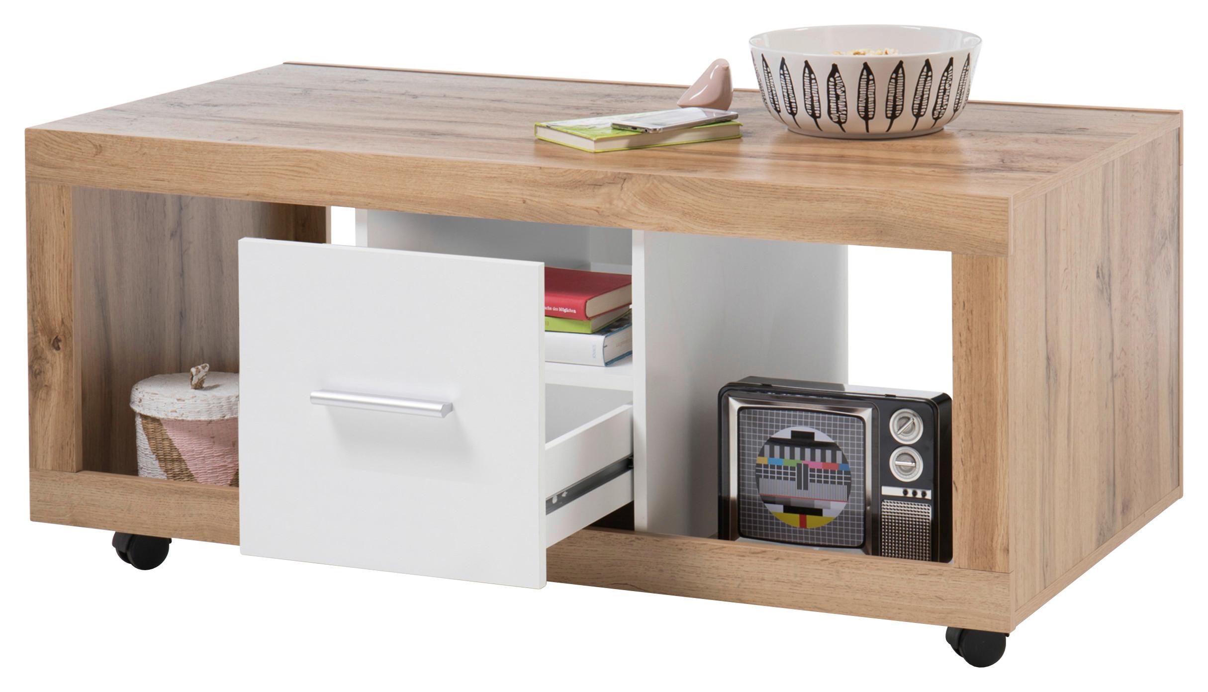 Couchtisch mit Stauaum und Rollen Ibiza, Eichefarben/Weiß - Eichefarben/Weiß, KONVENTIONELL, Holzwerkstoff (115/60/50cm) - Carryhome