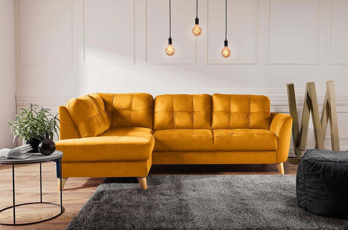 Ecksofa Nordic, Gelb S: 190x236 cm - Gelb/Buchefarben, Design, Textil (190/236cm) - Livetastic