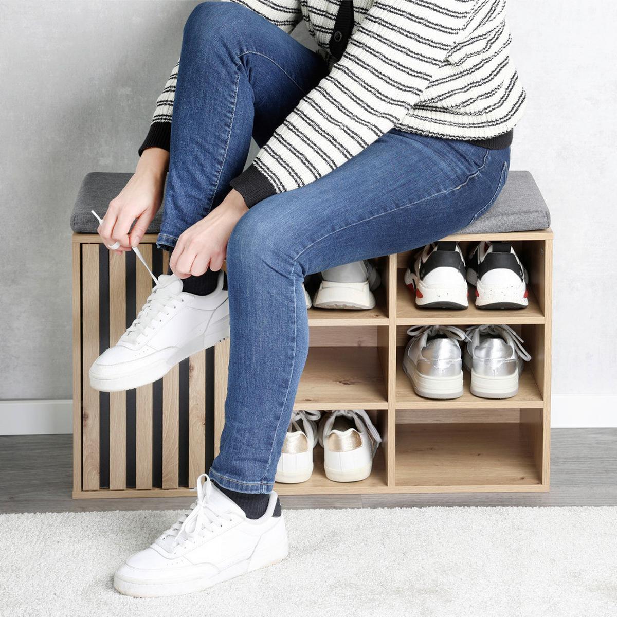 GARDEROBENBANK Eiche/Grau B: 29,5cm - Eichefarben/Schwarz, Basics, Holzwerkstoff/Textil (29.5/48/76cm) - Kesper