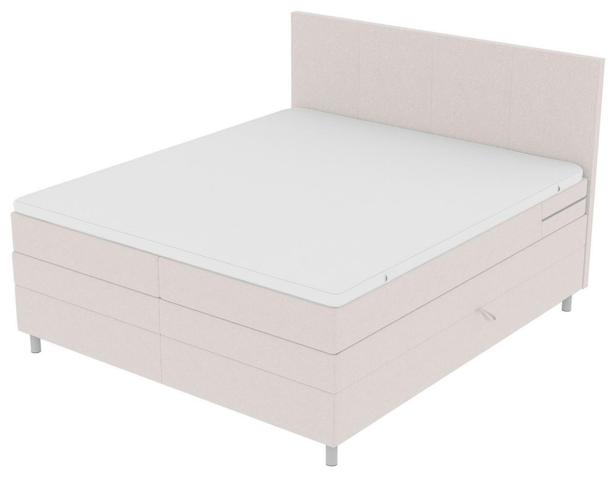 Boxspringbett mit Topper und Bettkasten 140x200 cm Messina - Chromfarben/Creme, KONVENTIONELL, Textil (140/200cm)