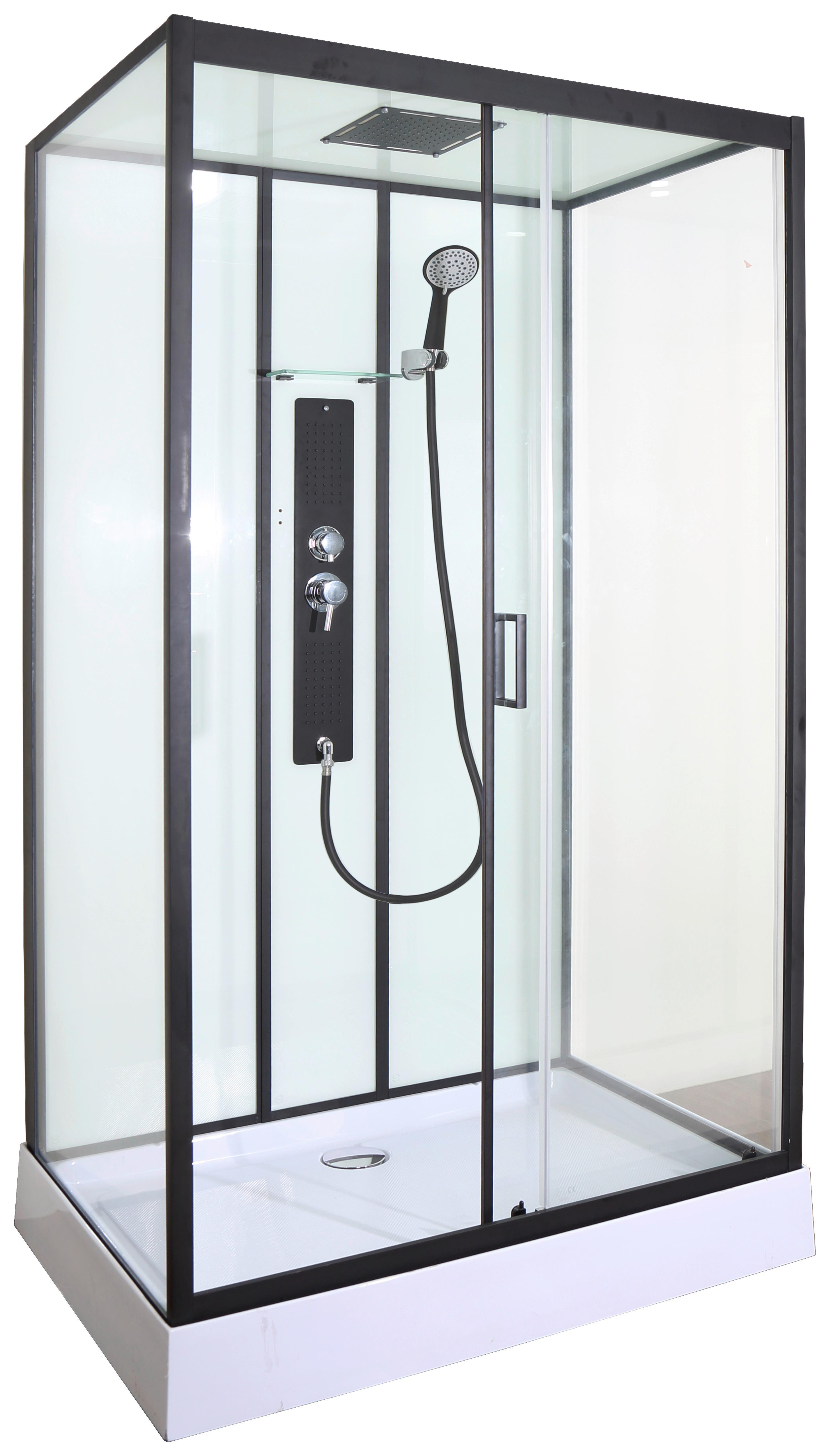 Sprchový kút s LED, Bluetooth, rádiom, čierna - čierna, Modern, sklo (120/80/225cm) - Sanotechnik