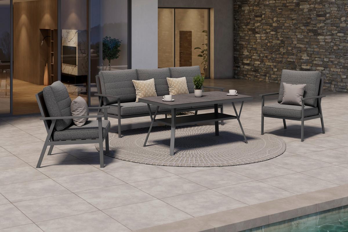 Loungegarnitur Genua - Anthrazit/Schwarz, MODERN, Glas/Textil - Beldano