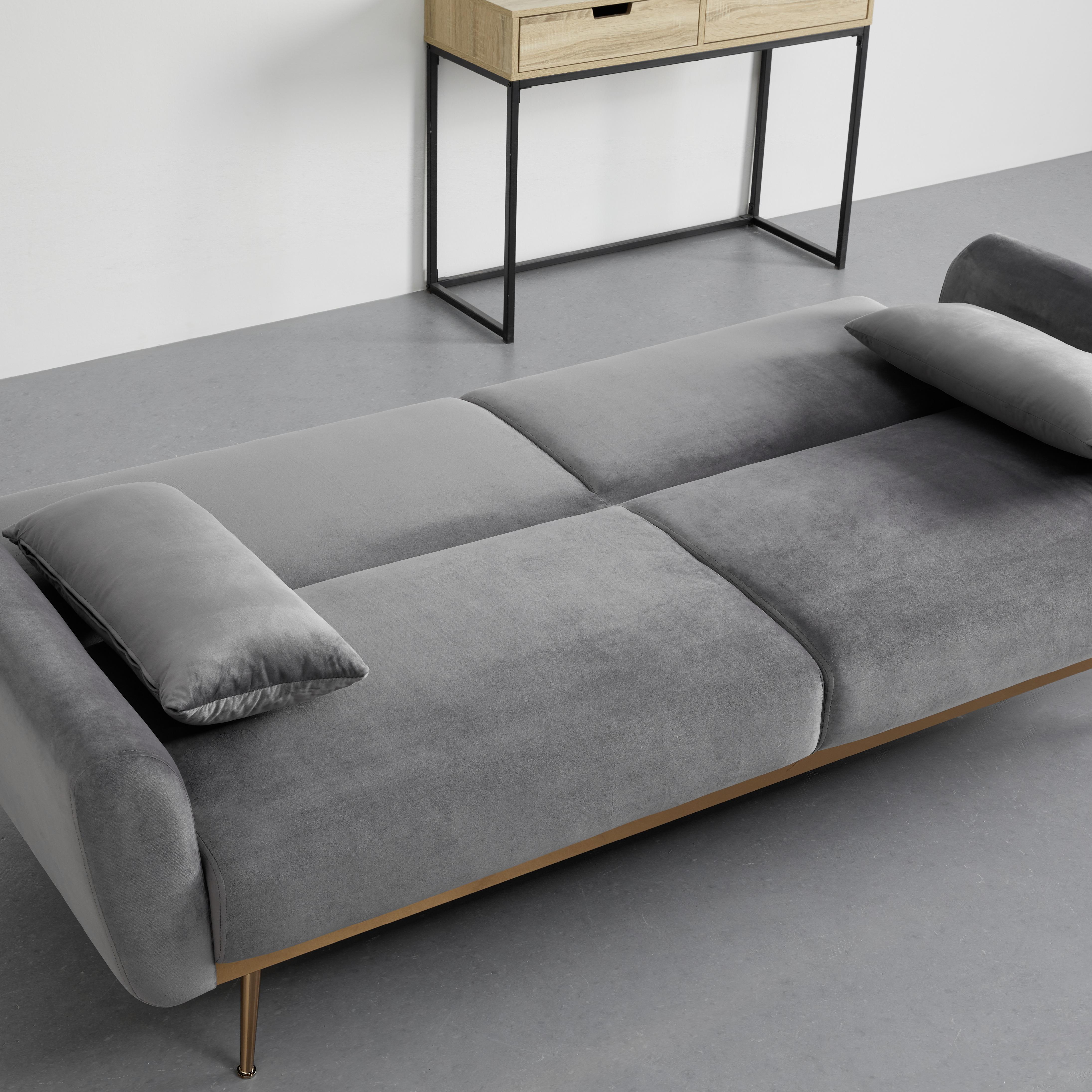 Rozkládací pohovka s polštáři GUILIA, šedá - šedá/měděné barvy, Moderní, kov/dřevo (211/85/83cm) - Modern Living