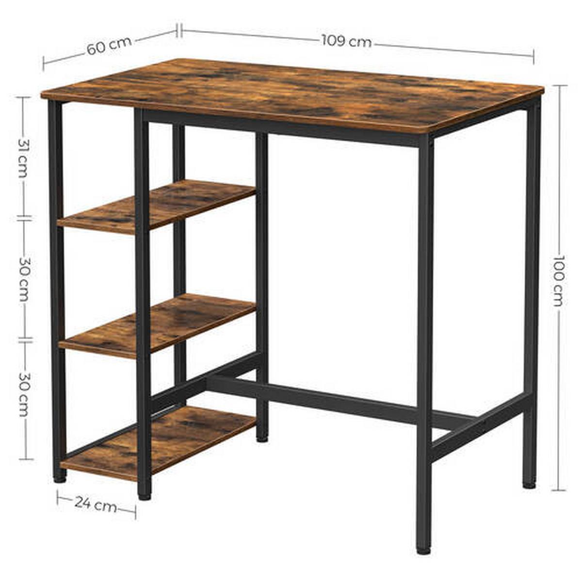 Bartisch Vasagle 110x60x100 cm Braun, Schwarz, 3 Fächer - Schwarz/Braun, Trend, Holzwerkstoff/Metall (110/60/100cm) - Boxxx