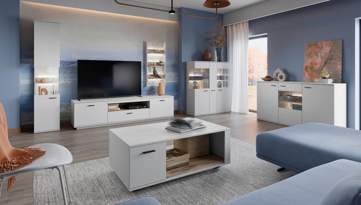 Highboard Cottia New - Eichefarben/Anthrazit, MODERN, Glas/Holzwerkstoff (115/133,7/37cm)