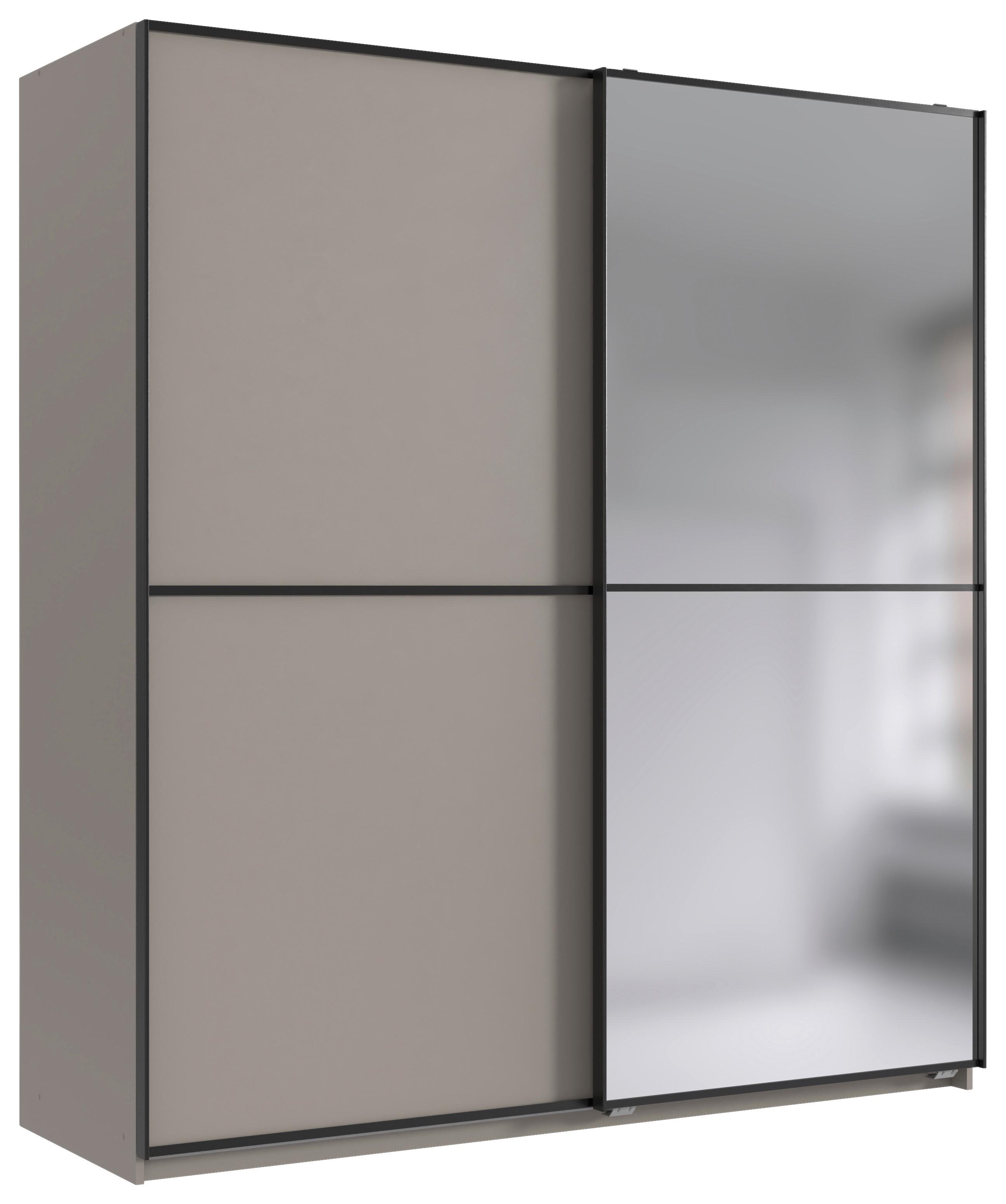 Skříň s posouvacími dveřmi ULM, šedobéžová/zrkadlo - barvy stříbra/černá, kov/kompozitní dřevo (180/198/65cm) - Mömax