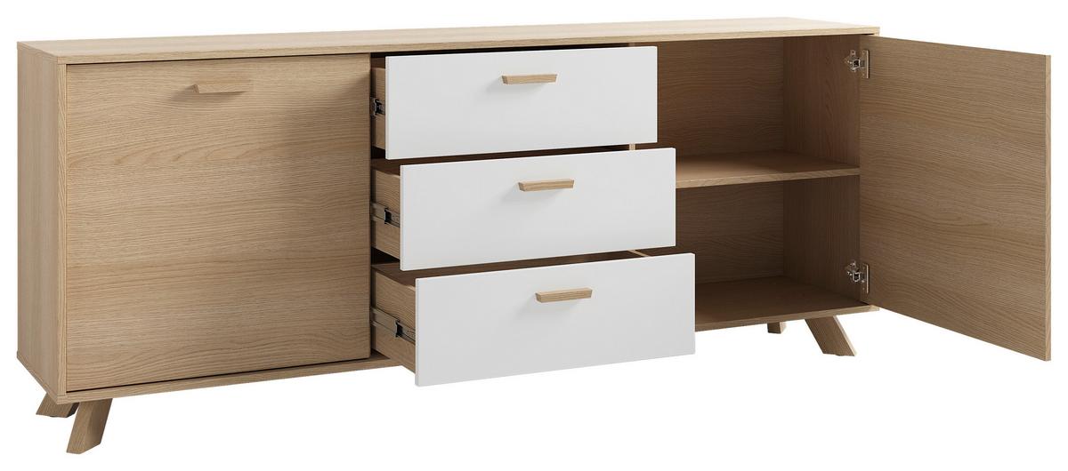 Sideboard Bastian Eiche Bianco/Weiß B: 180 cm - Eiche Bianco/Eichefarben, Design, Holz/Holzwerkstoff (180/72,5/36,5cm) - MID.YOU