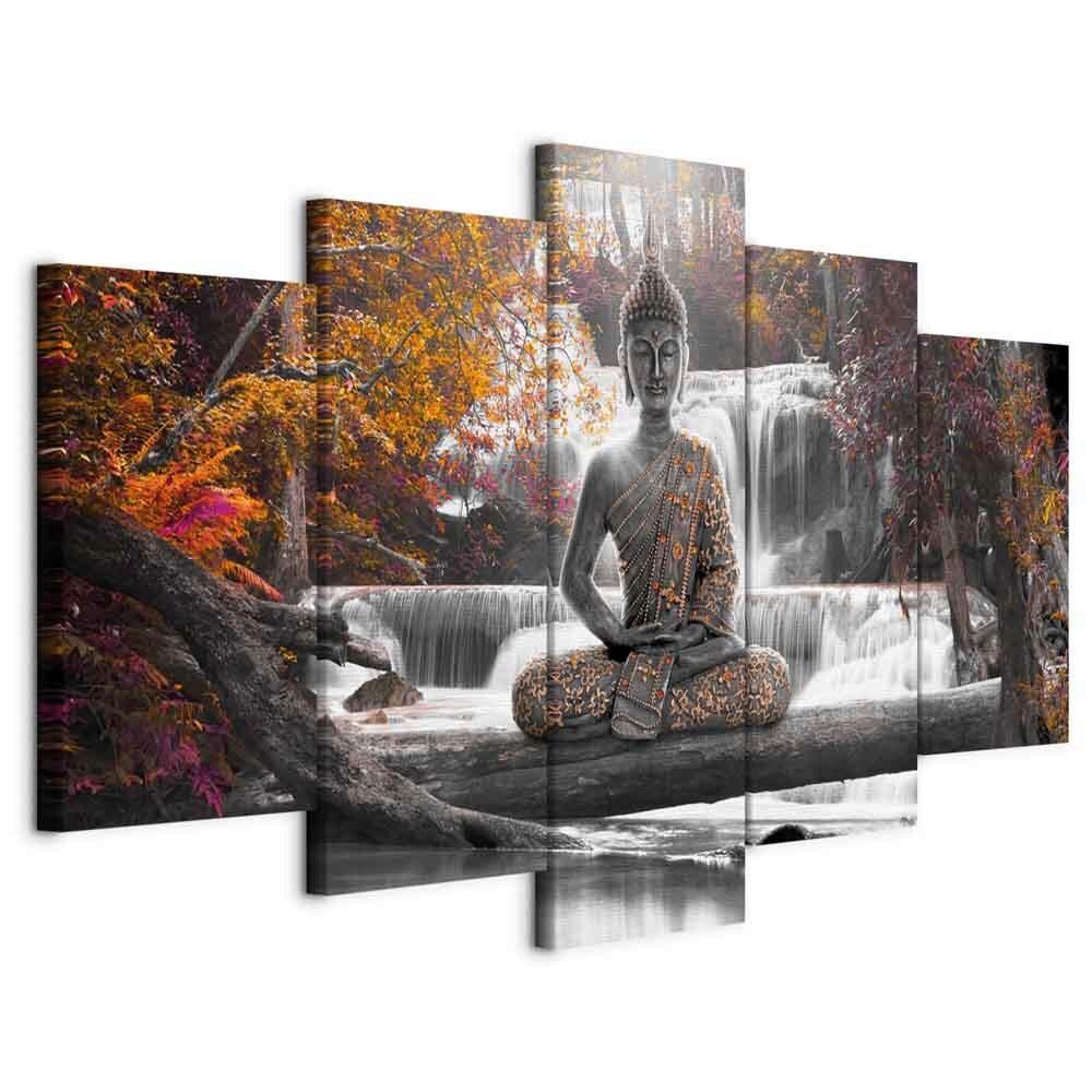 MALBA NA PLÁTNĚ AUTUMN BUDDHA - šedá/tmavě oranžová, Basics, kompozitní dřevo/textil (100/50/1,2cm) - artgeist
