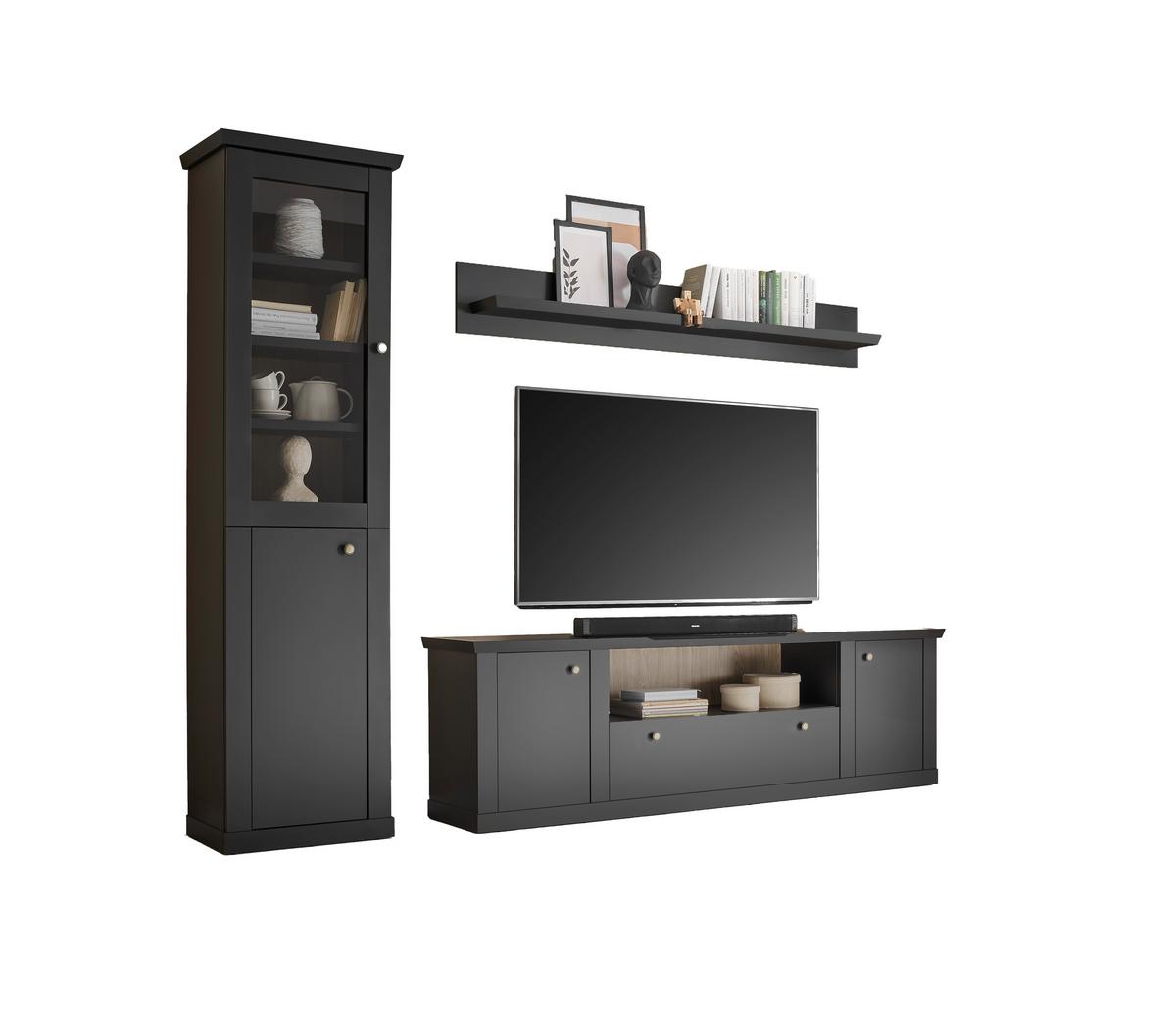 Wohnwand Lincoln Schwarz/Eichefarben B: 270cm - Eichefarben/Schwarz, Design, Holzwerkstoff (270/200/42cm) - MID.YOU