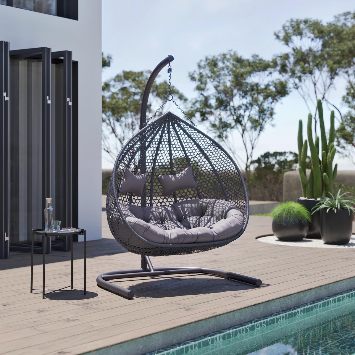 XXL Závesné kreslo Bari vrátane vankúšov - sivá/tmavosivá, Modern, kov/textil (130/201/116cm) - Bessagi Garden