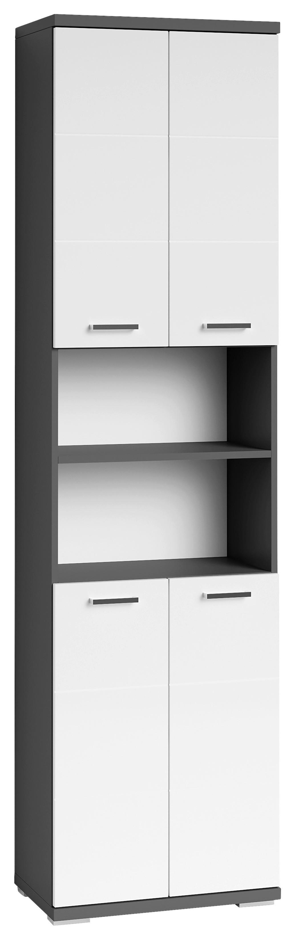 Hochschrank Nebraska06 B: 50cm Weiß - Chromfarben/Weiß Hochglanz, MODERN, Holzwerkstoff (50/192/31,5cm) - MID.YOU