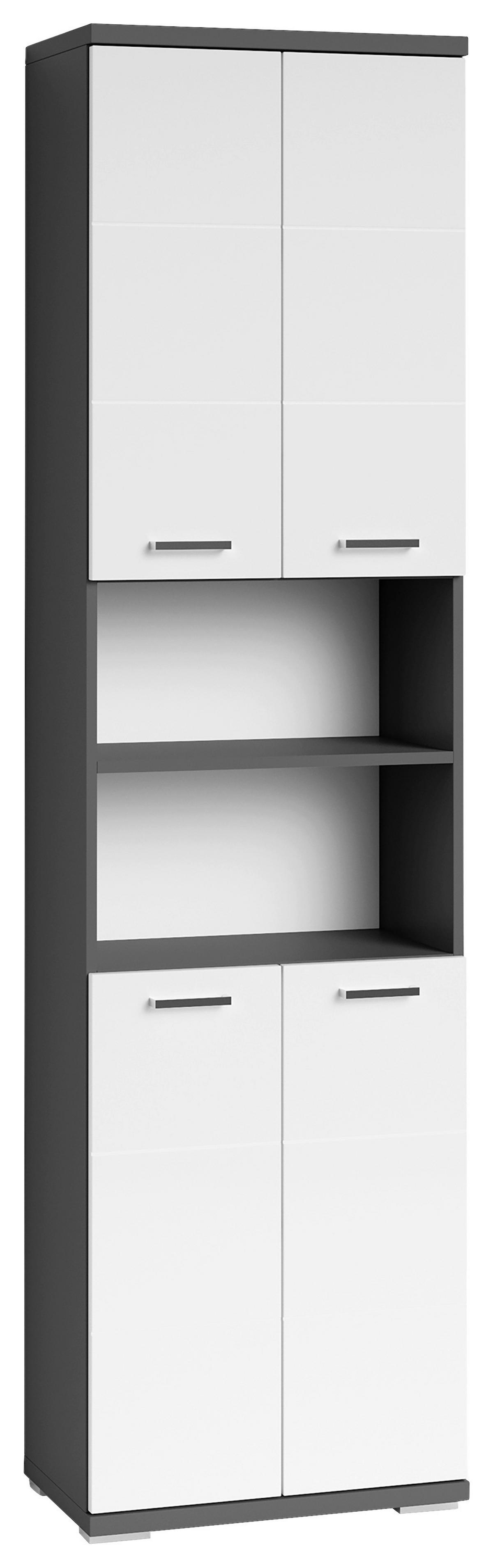 Hochschrank Nebraska06 B: 50cm Weiß - Chromfarben/Weiß Hochglanz, MODERN, Holzwerkstoff (50/192/31,5cm) - MID.YOU