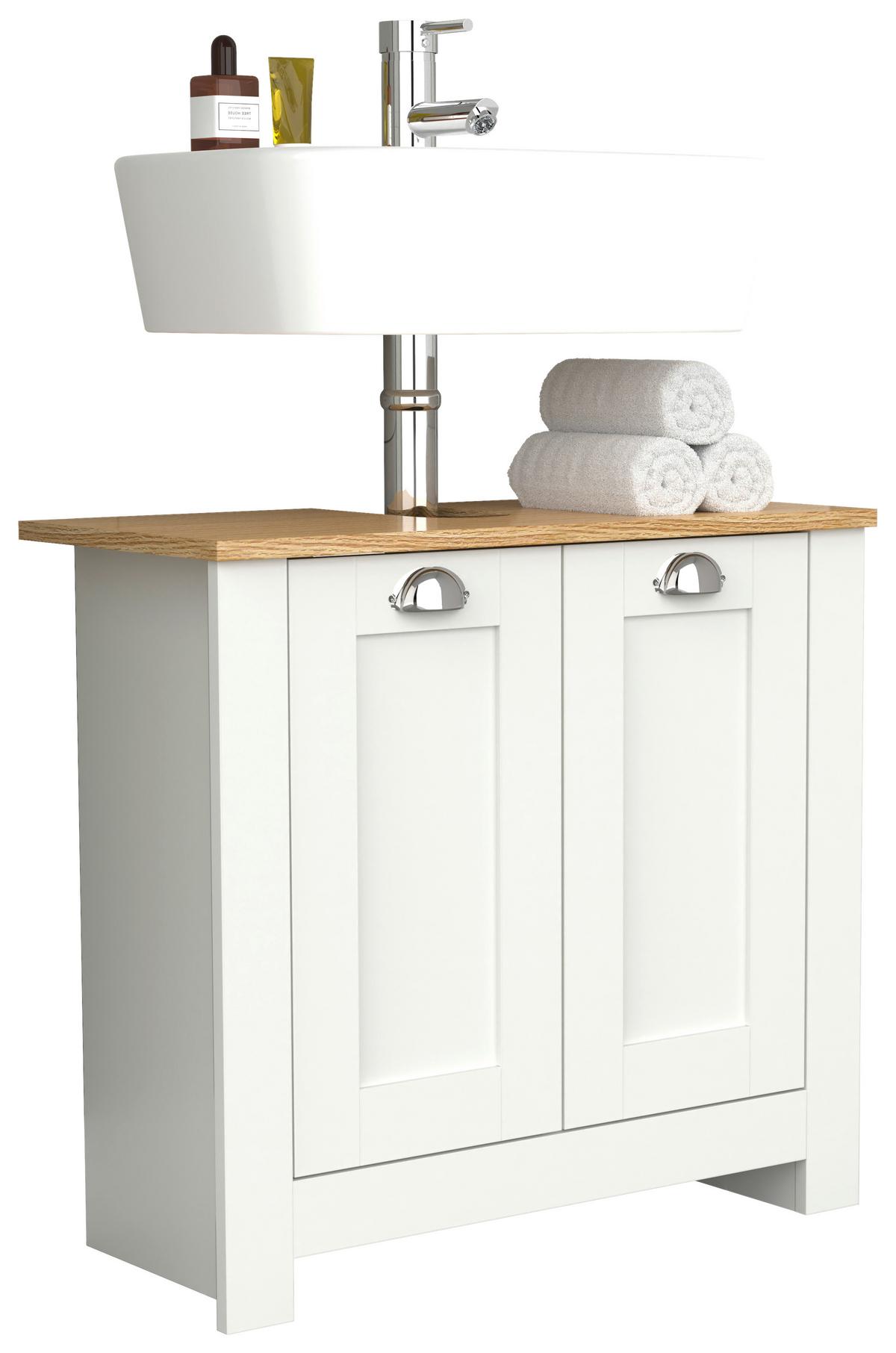 Waschbeckenunterschrank Balusa Weiß/Eiche Dekor B:65cm - Honigeiche/Eichefarben, MODERN, Holzwerkstoff (65/60/30cm) - MID.YOU