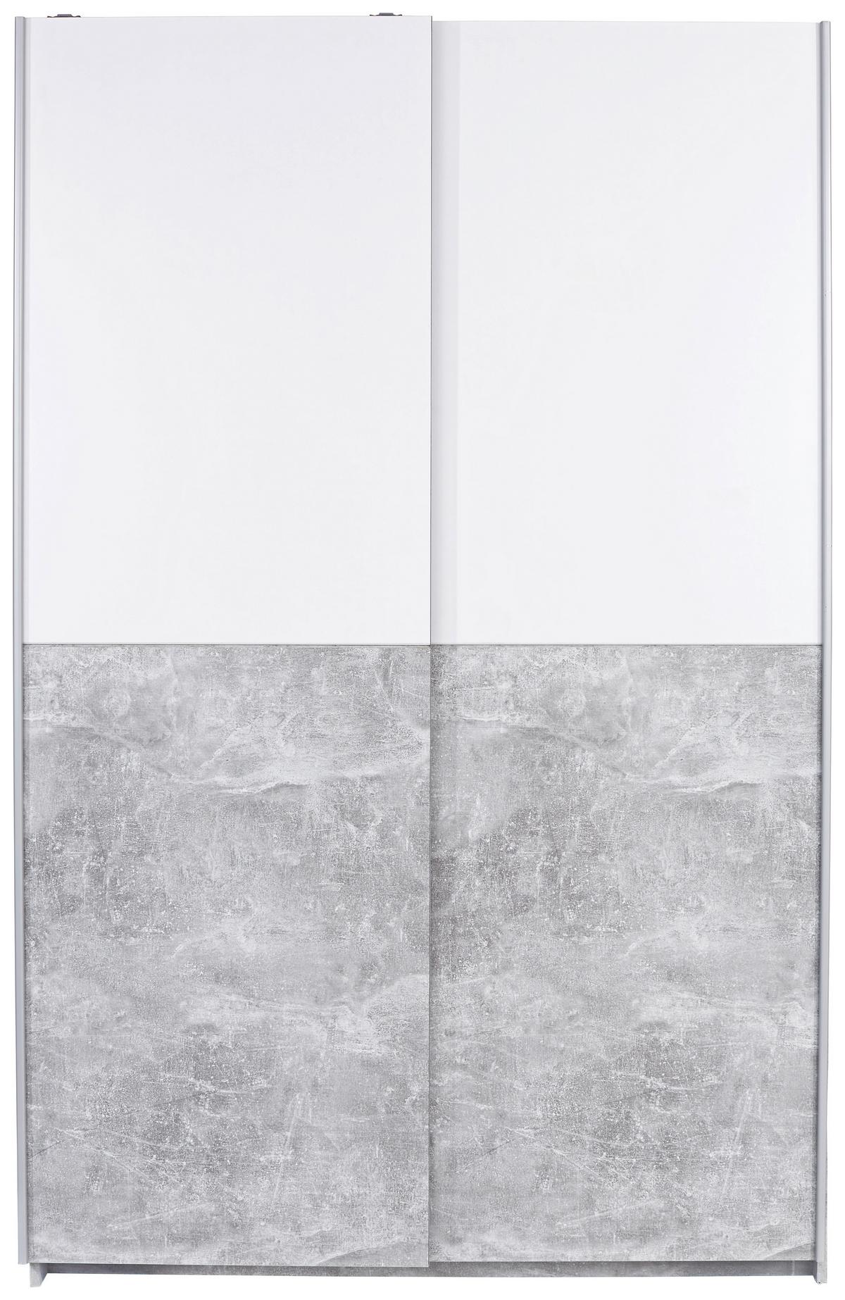 Schwebetürenschrank 125 Cm Victoria, Weiß/betonoptik - Eichefarben/Weiß, MODERN, Holzwerkstoff (125/196/62cm)