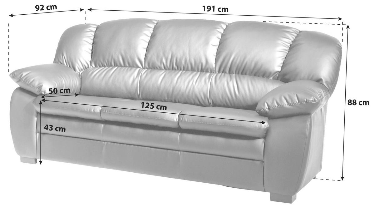 3-Sitzer-Sofa Casino Schwarz Lederlook - Schwarz, KONVENTIONELL, Textil (177/88/92cm) - MID.YOU