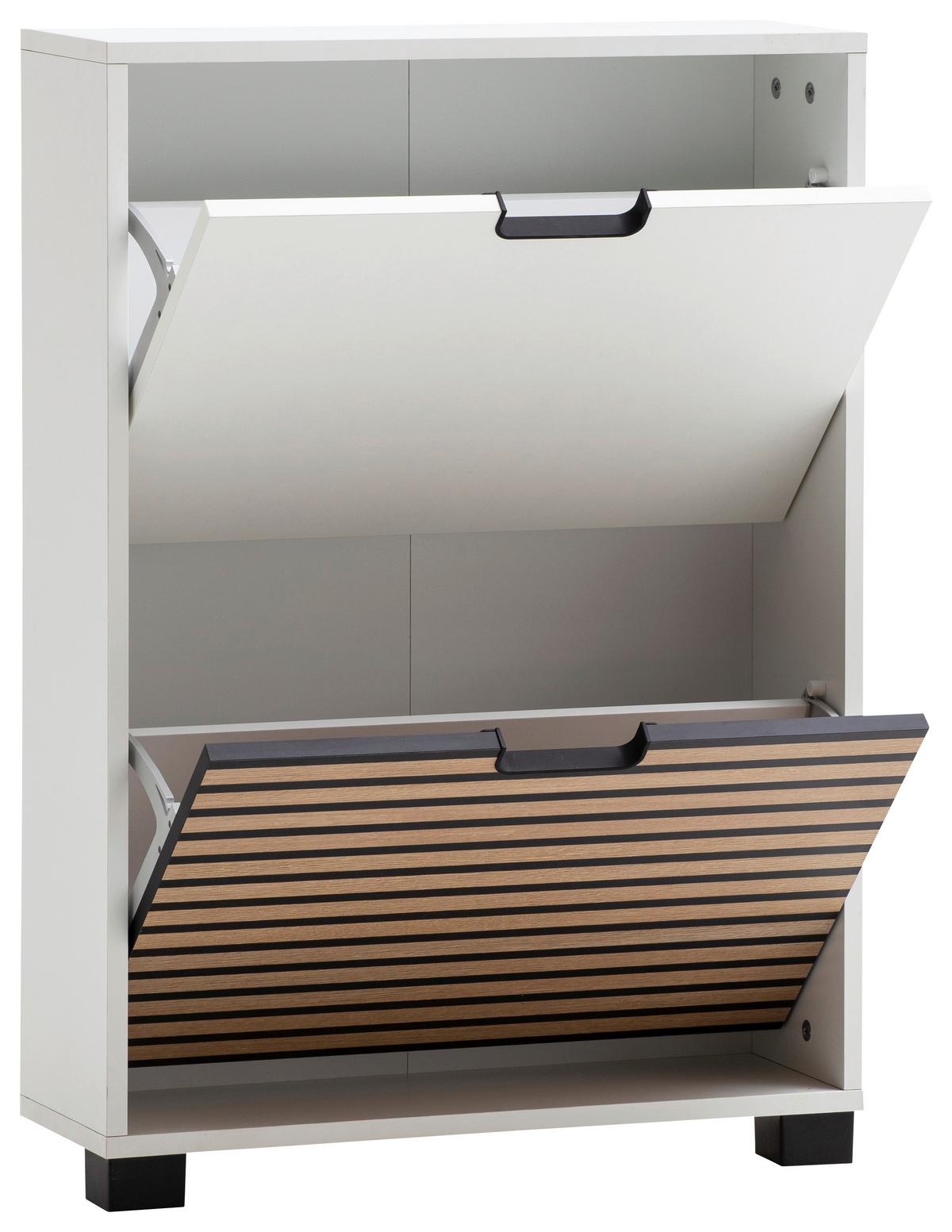 Schuhkipper Weiß/eichefarben B: 59,8 Cm - Eichefarben/Weiß, Design, Holzwerkstoff/Kunststoff (59,8/85,2/19,55cm) - MID.YOU