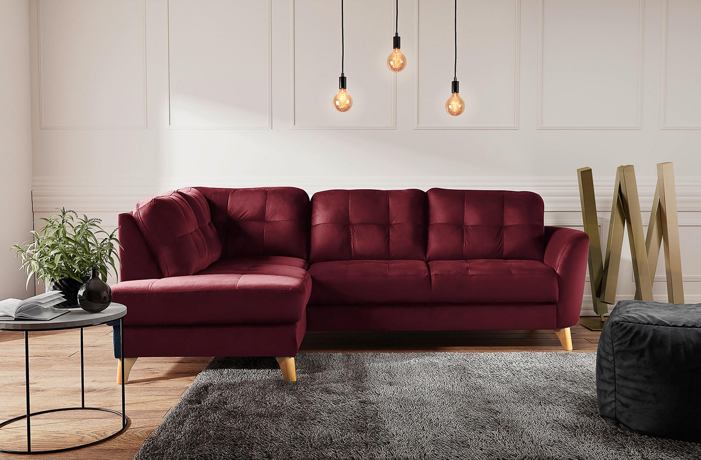 Ecksofa Nordic, Rot S: 190x236 cm - Buchefarben/Rot, Design, Textil (190/236cm) - Livetastic