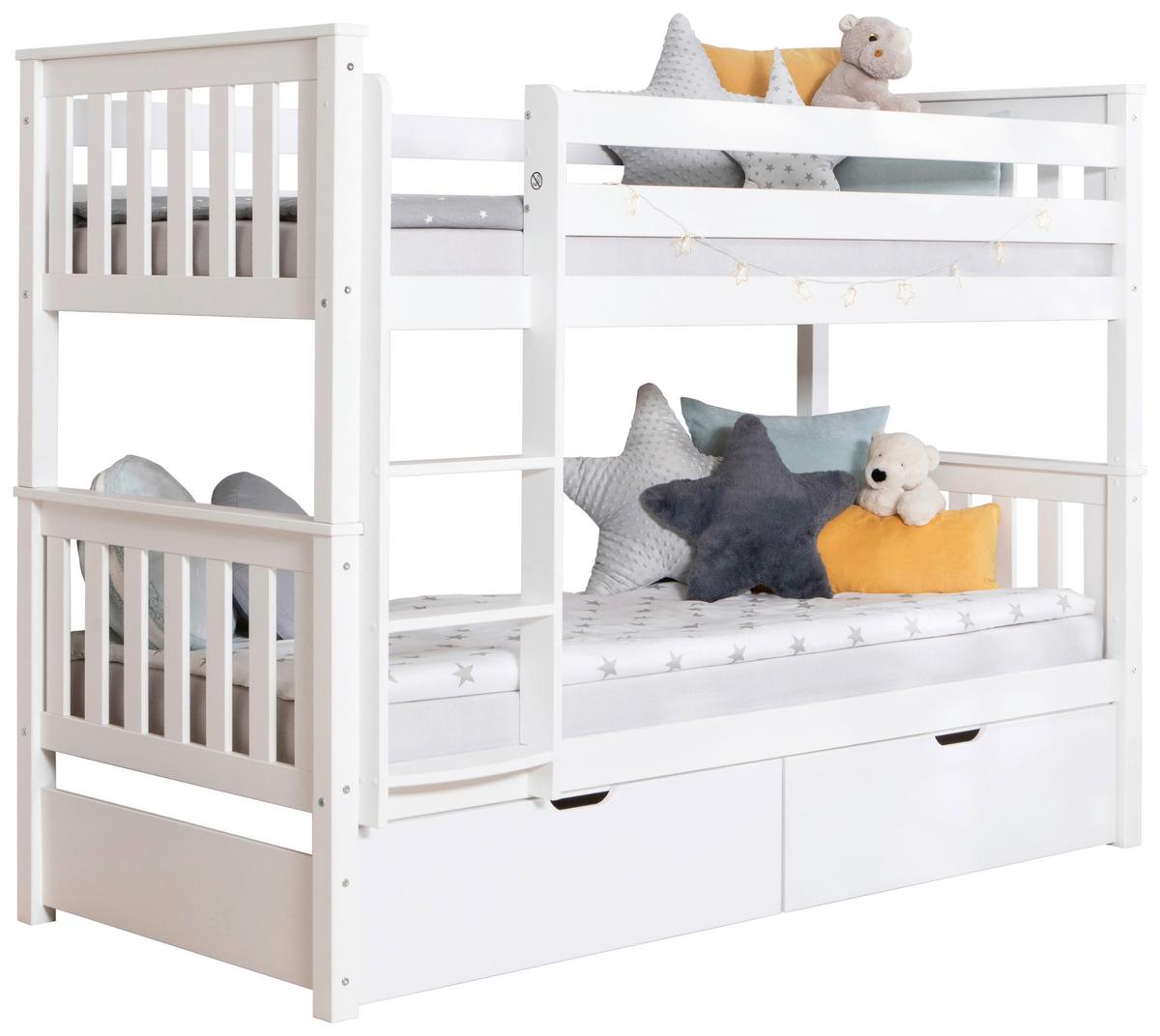 Etagenbett Sammy Weiß Kiefer Massiv 90 cm mit Schubladen - Weiß, MODERN, Holz (90/200cm) - MID.YOU