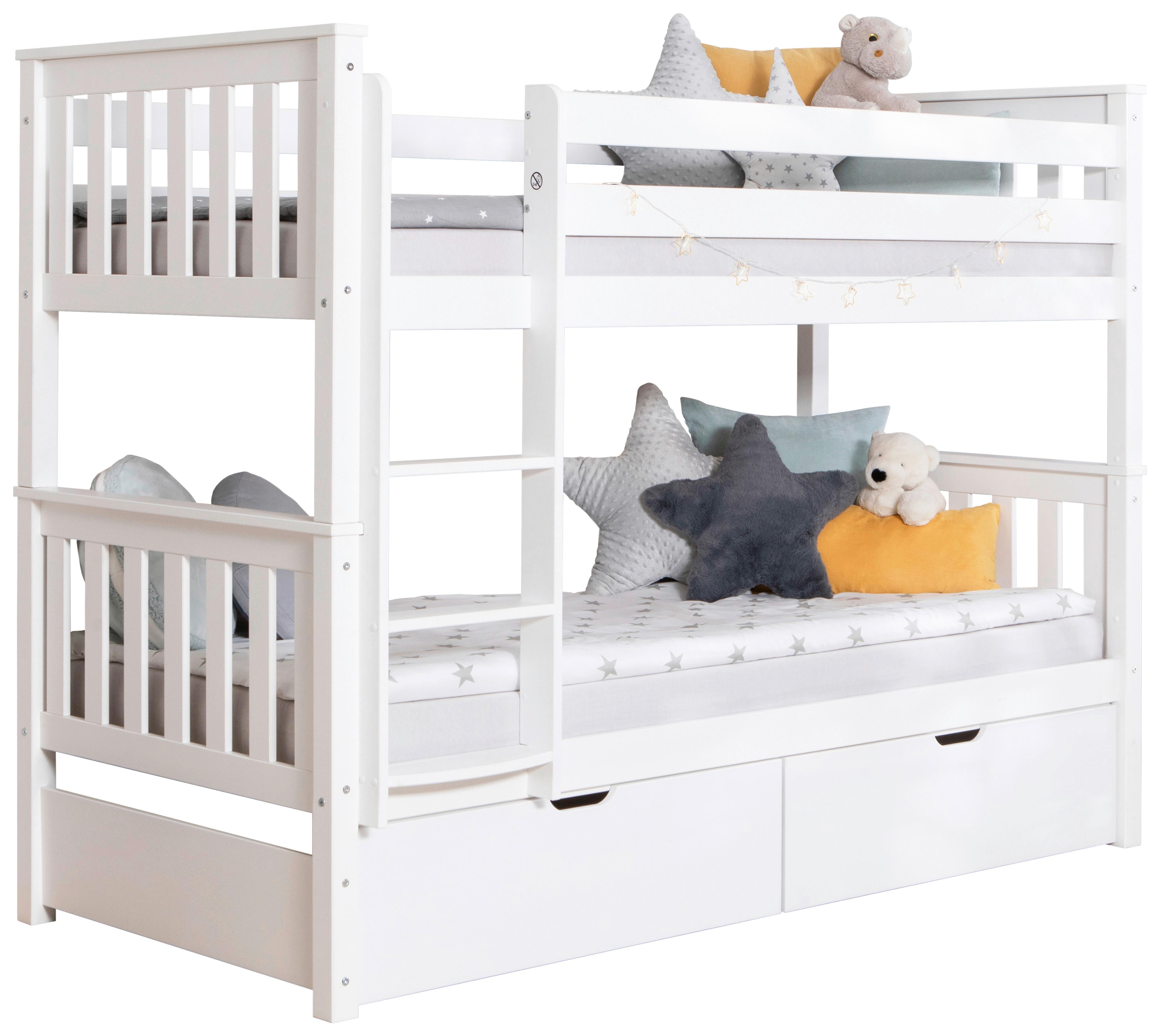 Etagenbett Sammy Weiß Kiefer Massiv 90 cm mit Schubladen