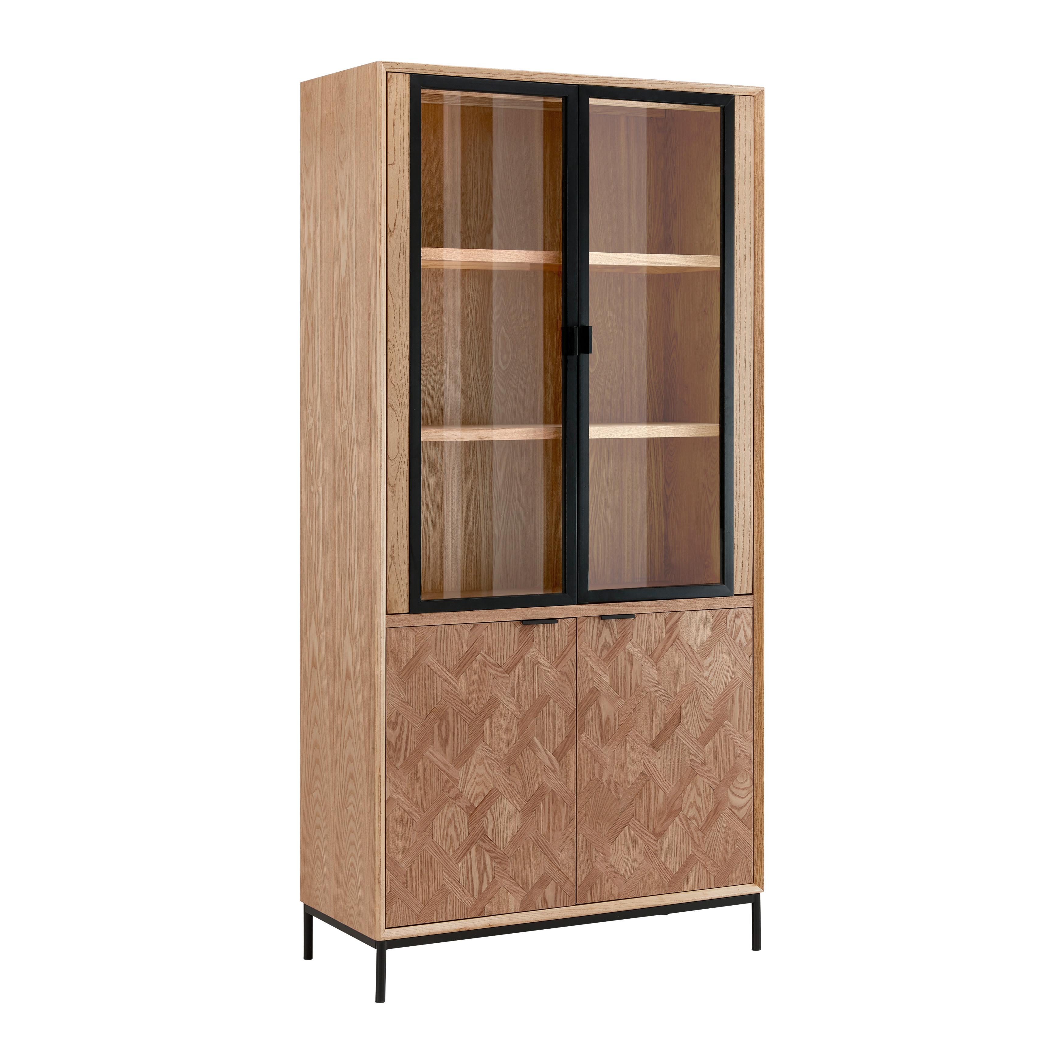 Vitrína MILANO jasan - šedá/černá, Moderní, kov/dřevo (90/186/40cm) - Bessagi Home