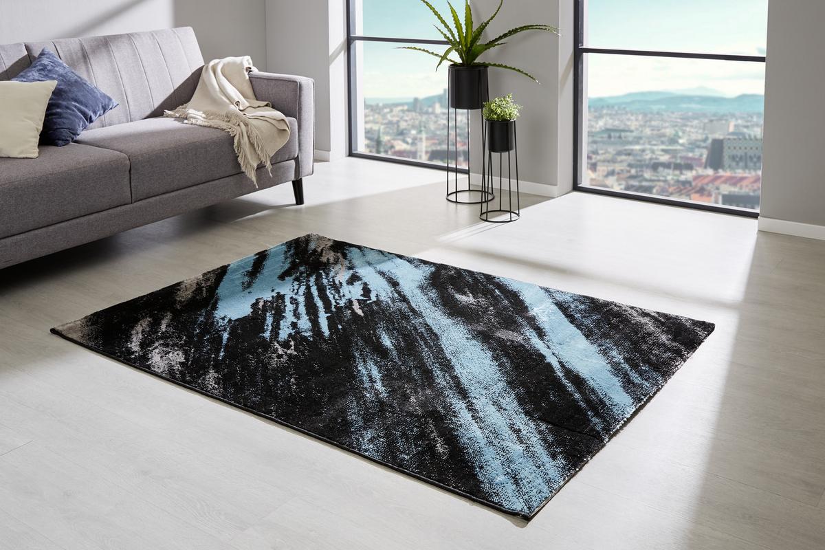 Webteppich Blau/Schwarz/Beige 120x170 cm - Blau/Beige, Basics, Textil (120/170cm) - James Wood