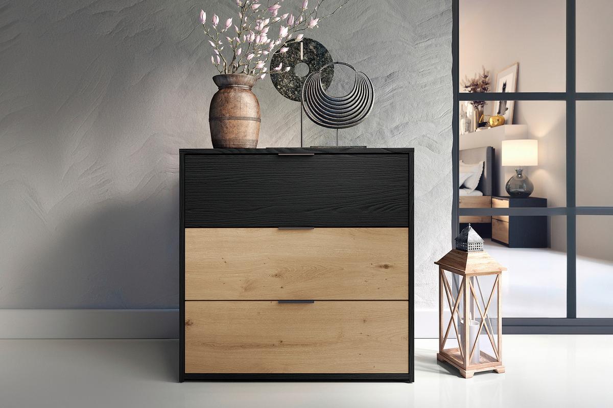 Kommode Rimini Anthrazit/Eiche B: 80cm - Anthrazit/Schwarz, Design, Holzwerkstoff (80/80/40cm) - MID.YOU