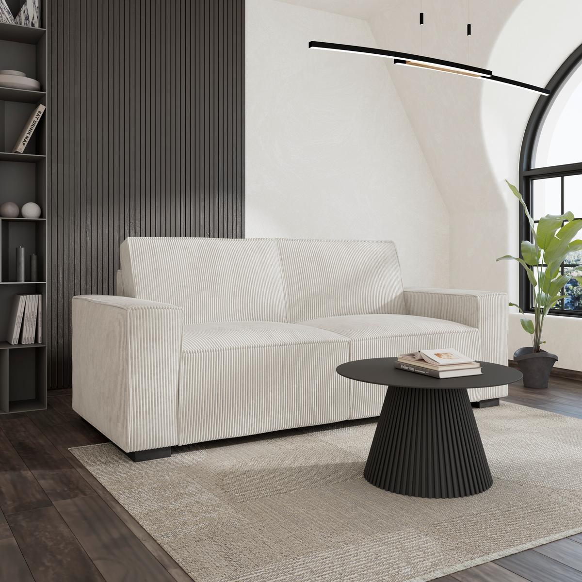 Třímístná pohovka LIAM, bílá - bílá/černá, Moderní, dřevo/textil (210/84/90cm) - Bessagi Home