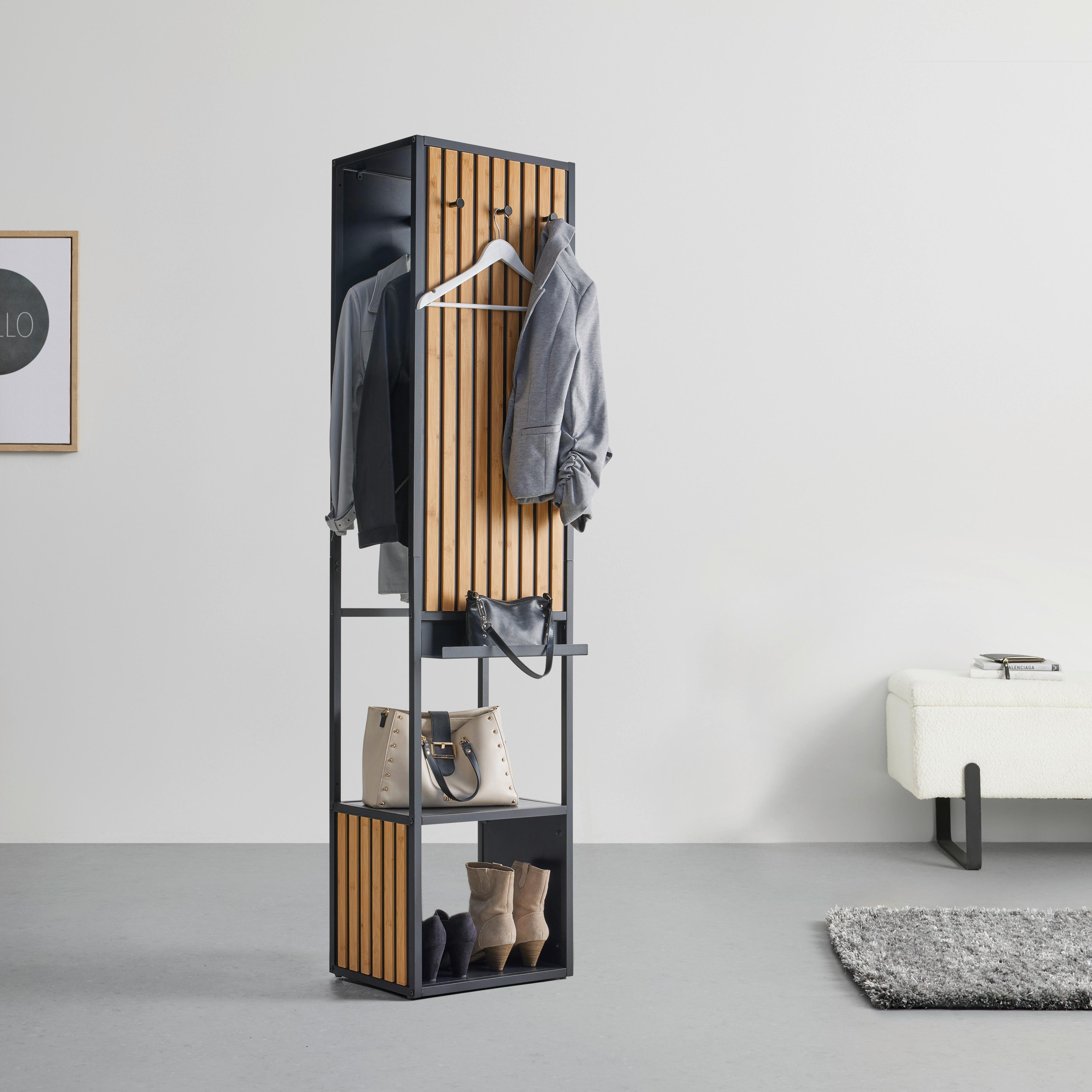 Šatna PANELO -EXKLUSIV- - černá/přírodní barvy, Moderní, kov/kompozitní dřevo (44/186/34cm) - Mömax