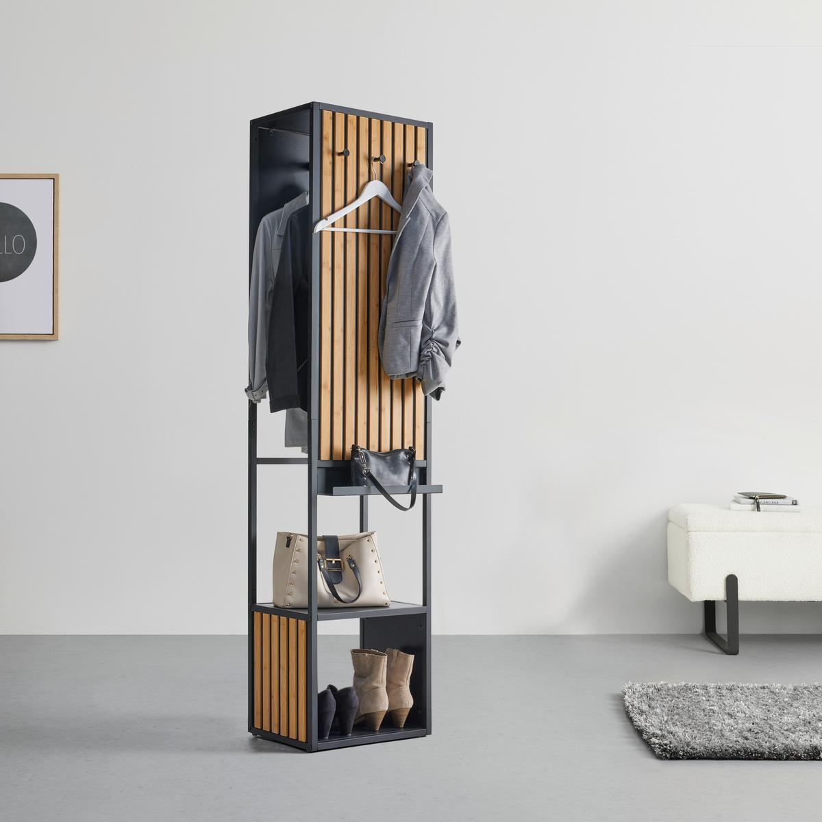 Šatna PANELO -EXKLUSIV- - černá/přírodní barvy, Moderní, kov/kompozitní dřevo (44/186/34cm) - Mömax