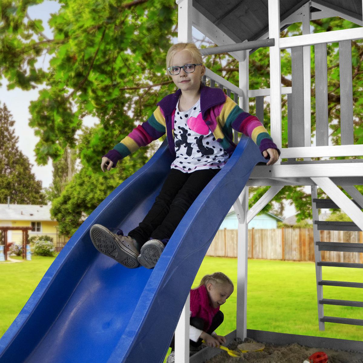 Spielhaus Climbing & Double Swing Aus Zedernholz - Blau/Weiß, Basics, Holz (519/241.9/349cm) - Ambia Garden