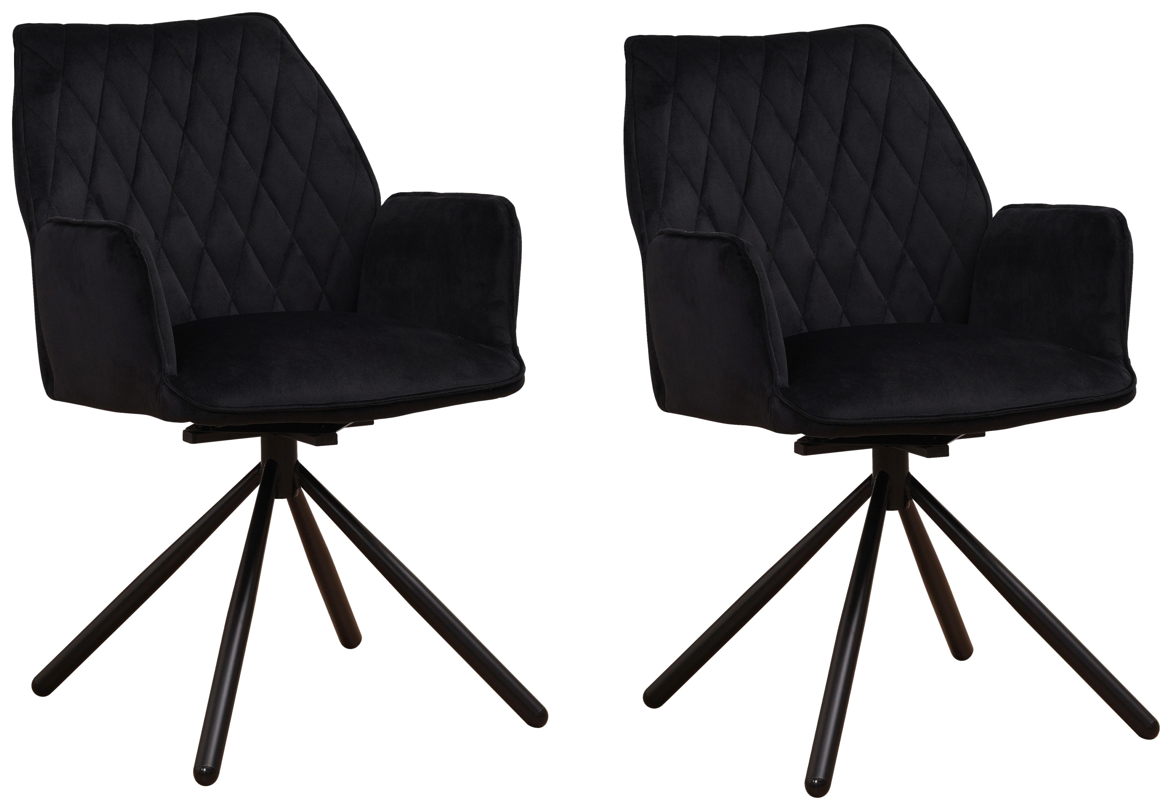Armlehnstuhl-Set Donny Schwarz B: 57,5 cm - Schwarz, MODERN, Textil/Metall (57,5/92/52cm) - MID.YOU