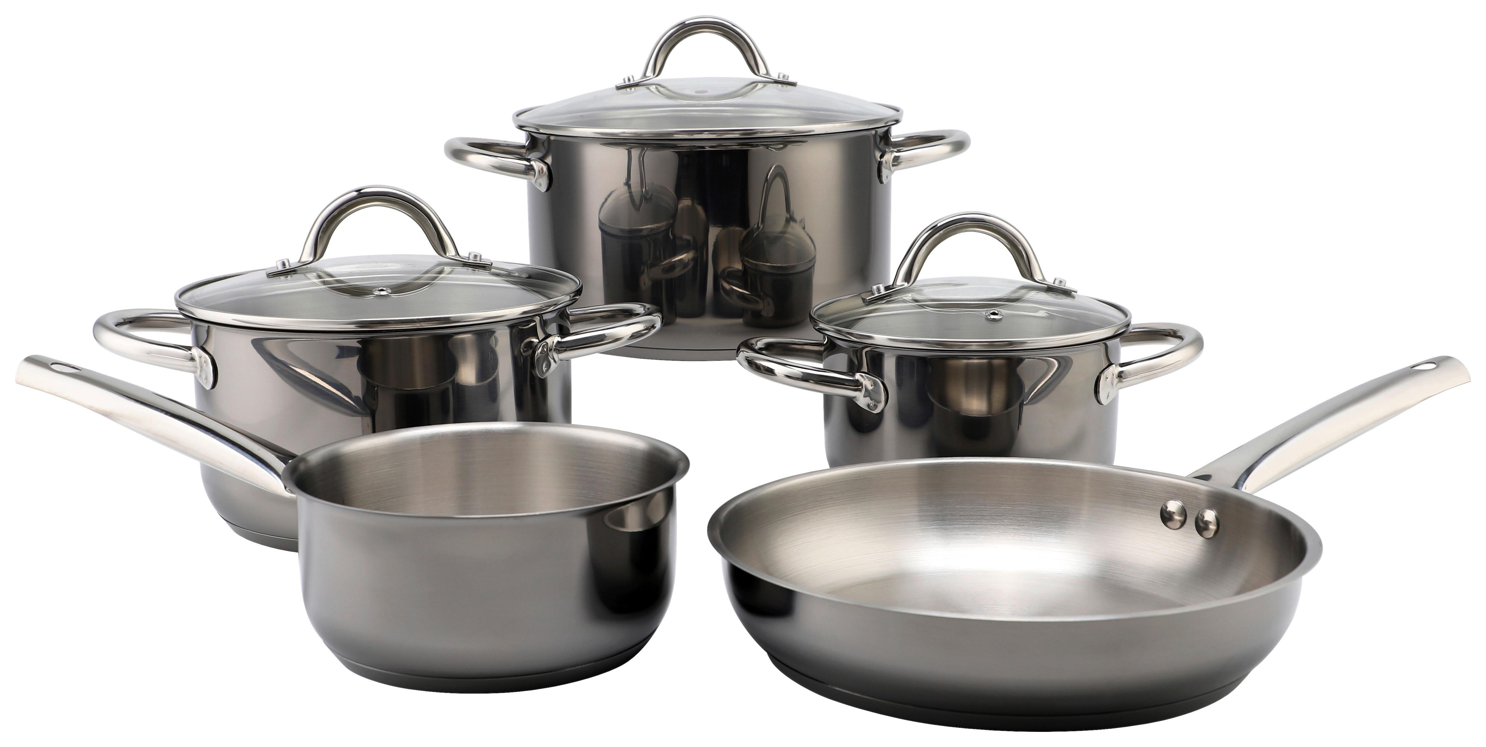 Kochtopfset 8-Teilig Edelstahl Schwarz Rostfrei - Schwarz, Basics, Glas/Metall - Echtwerk