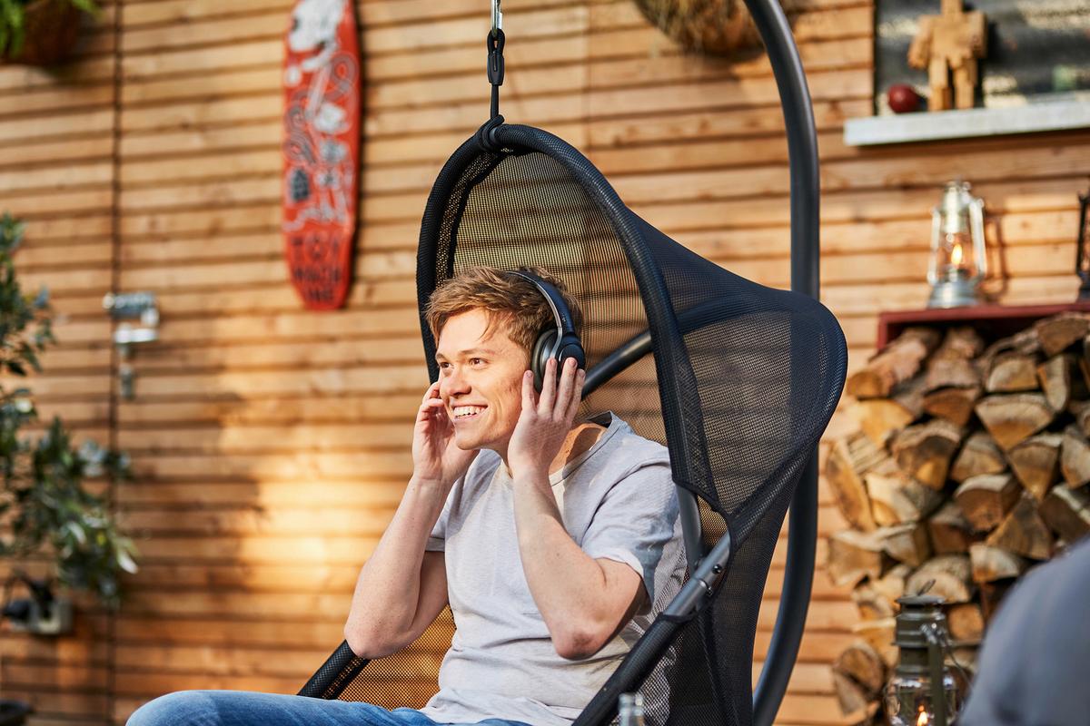 Hängesessel mit Gestell Mit Sitz- und Rückenkissen - Anthrazit/Schwarz, KONVENTIONELL, Kunststoff/Textil (123/195/106cm) - Siena Garden