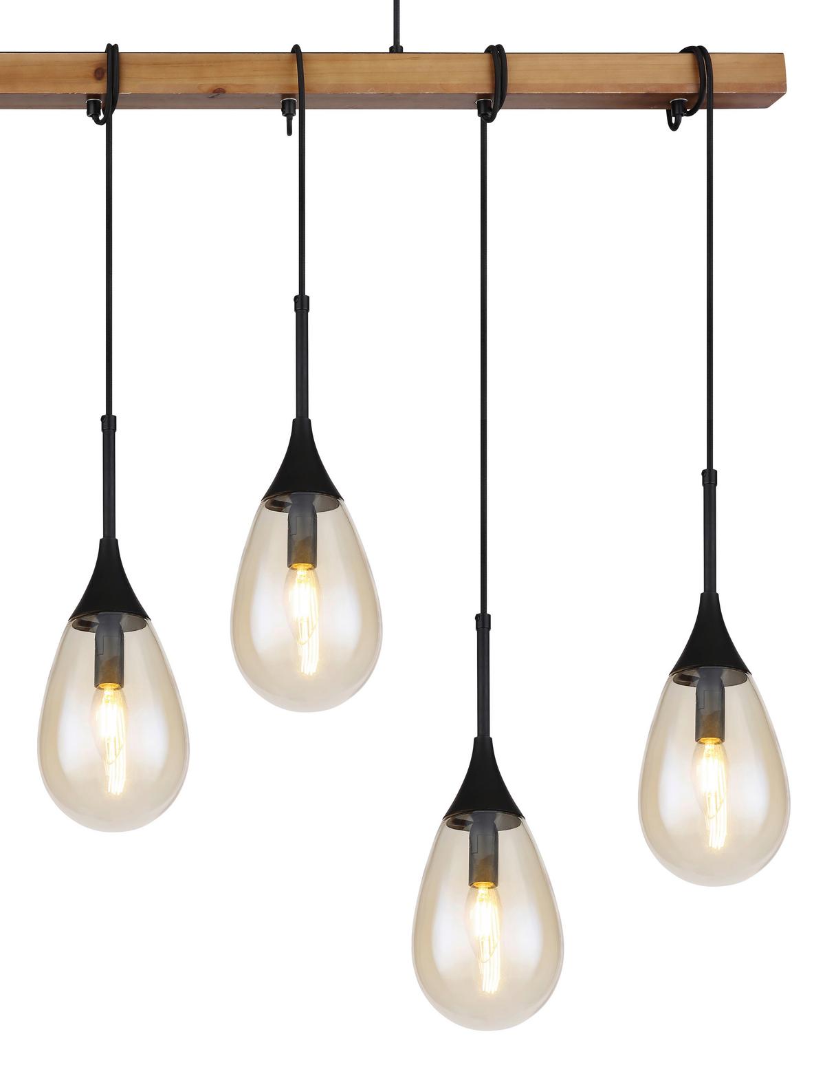 Hängeleuchte 15567-6 - Schwarz/Braun, Natur, Glas/Holz (115/12/120cm) - Globo