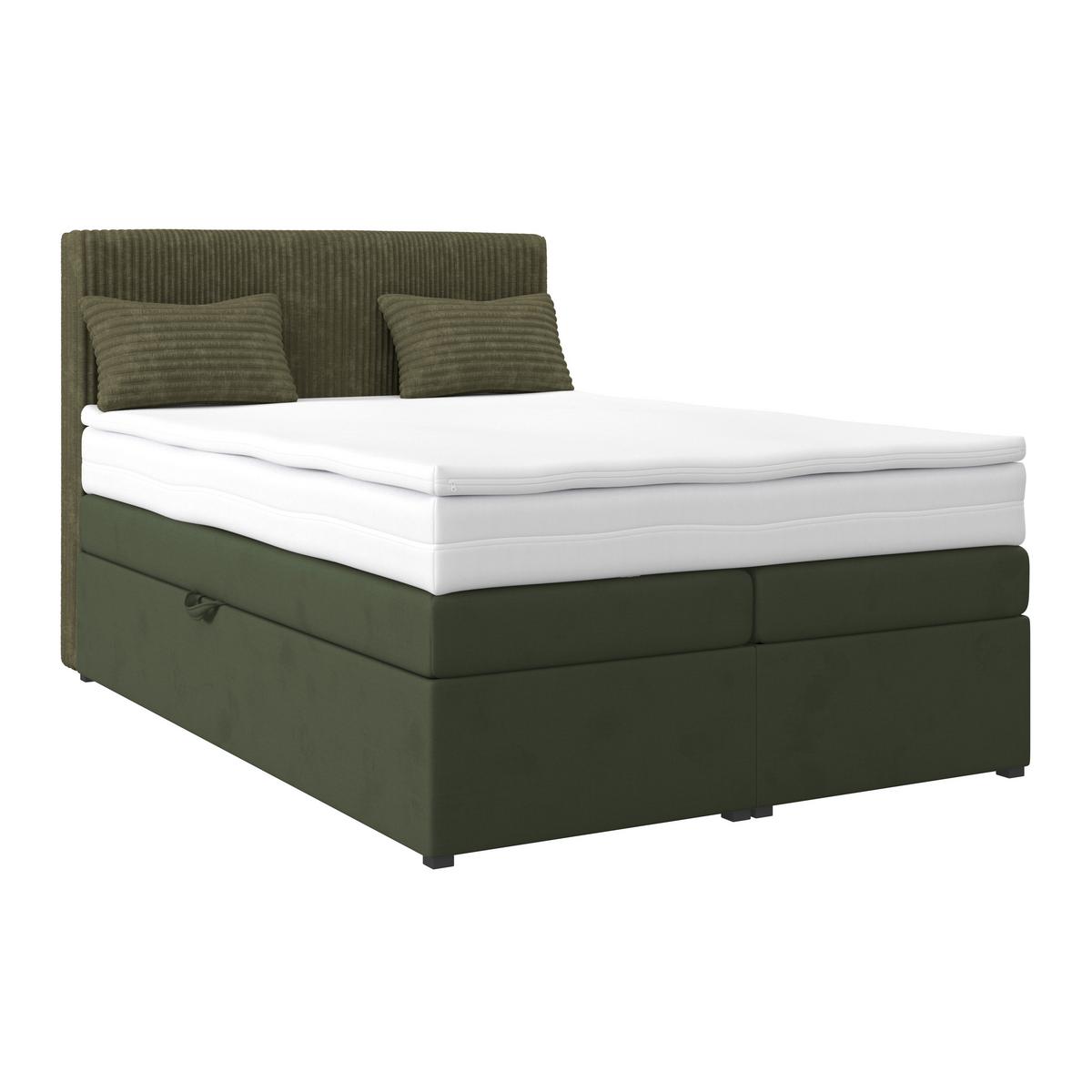 Boxspringbett mit Topper & Bettkasten 140x200 Rossa - Schwarz/Grün, MODERN, Holzwerkstoff/Textil (140/200cm)