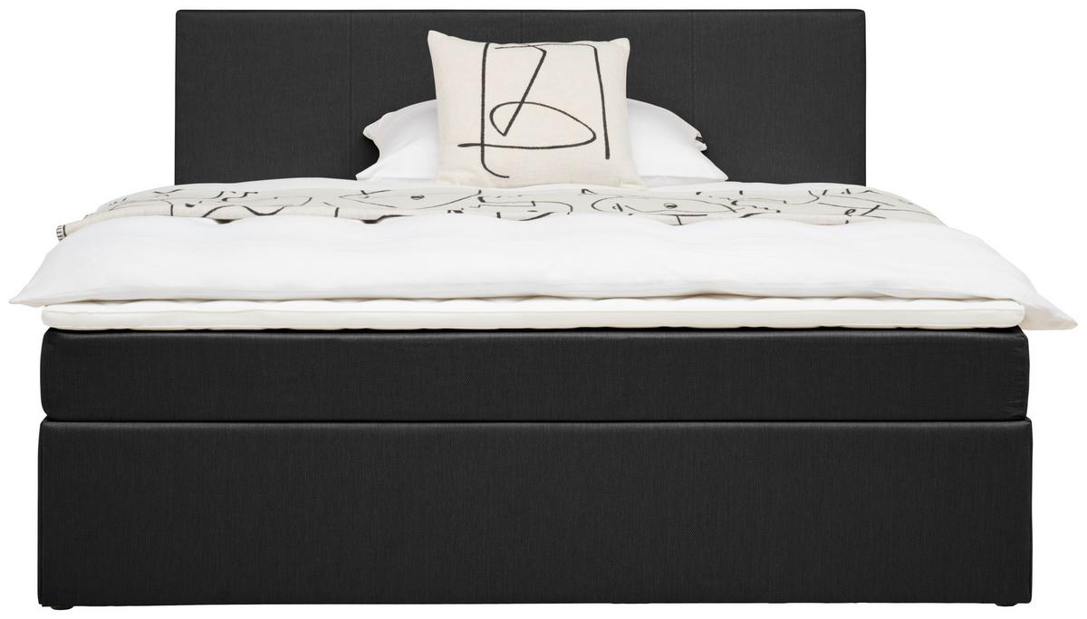 Boxspringbett mit Topper + Bettkasten 160x200 cm Carolina - Schwarz/Grau, Basics, Holz/Holzwerkstoff (160/200cm) - P & B