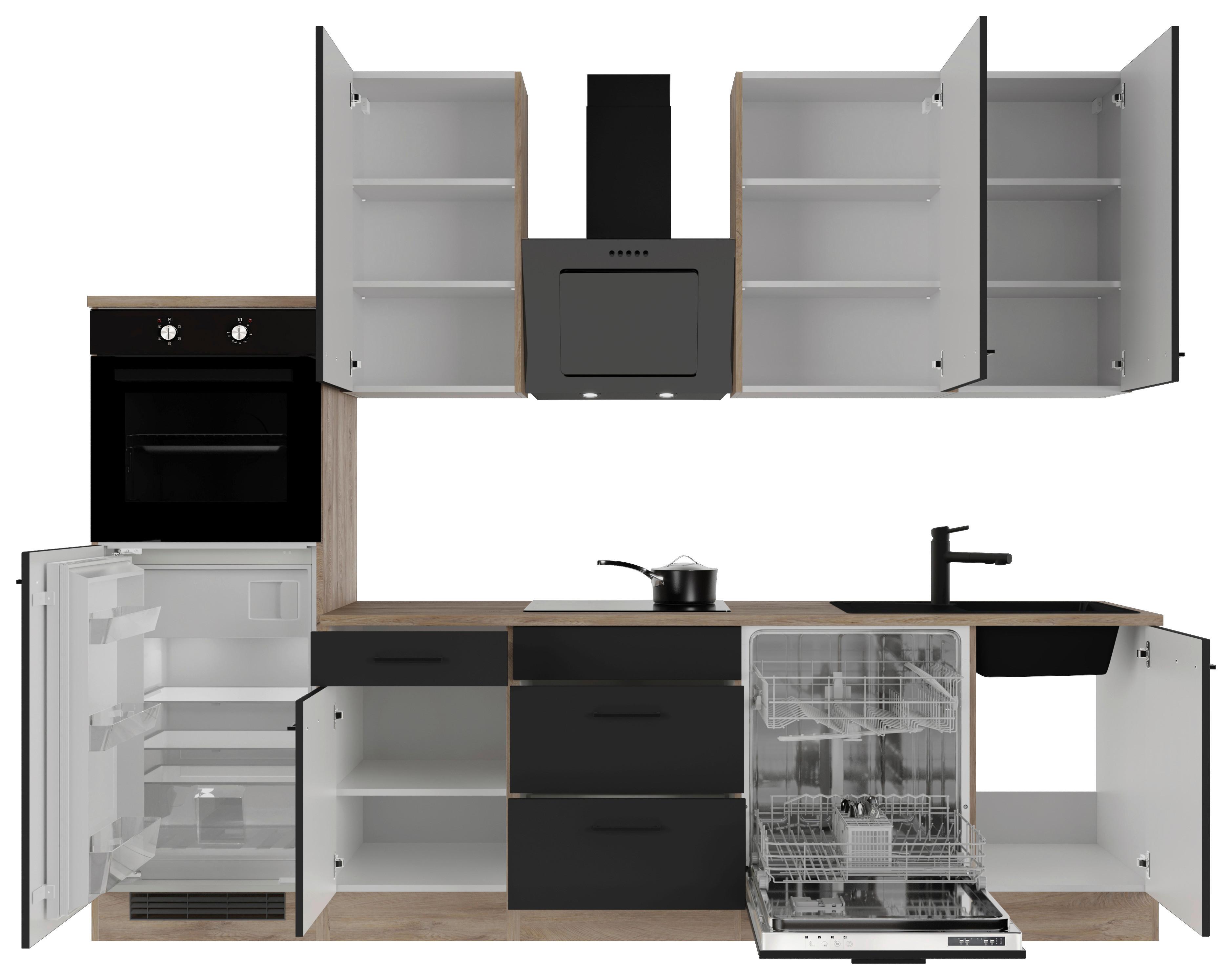 Küchenblock Capri Eiche/Schwarz B: 280 cm - Eichefarben/Schwarz, Basics, Holzwerkstoff (280cm) - FlexWell