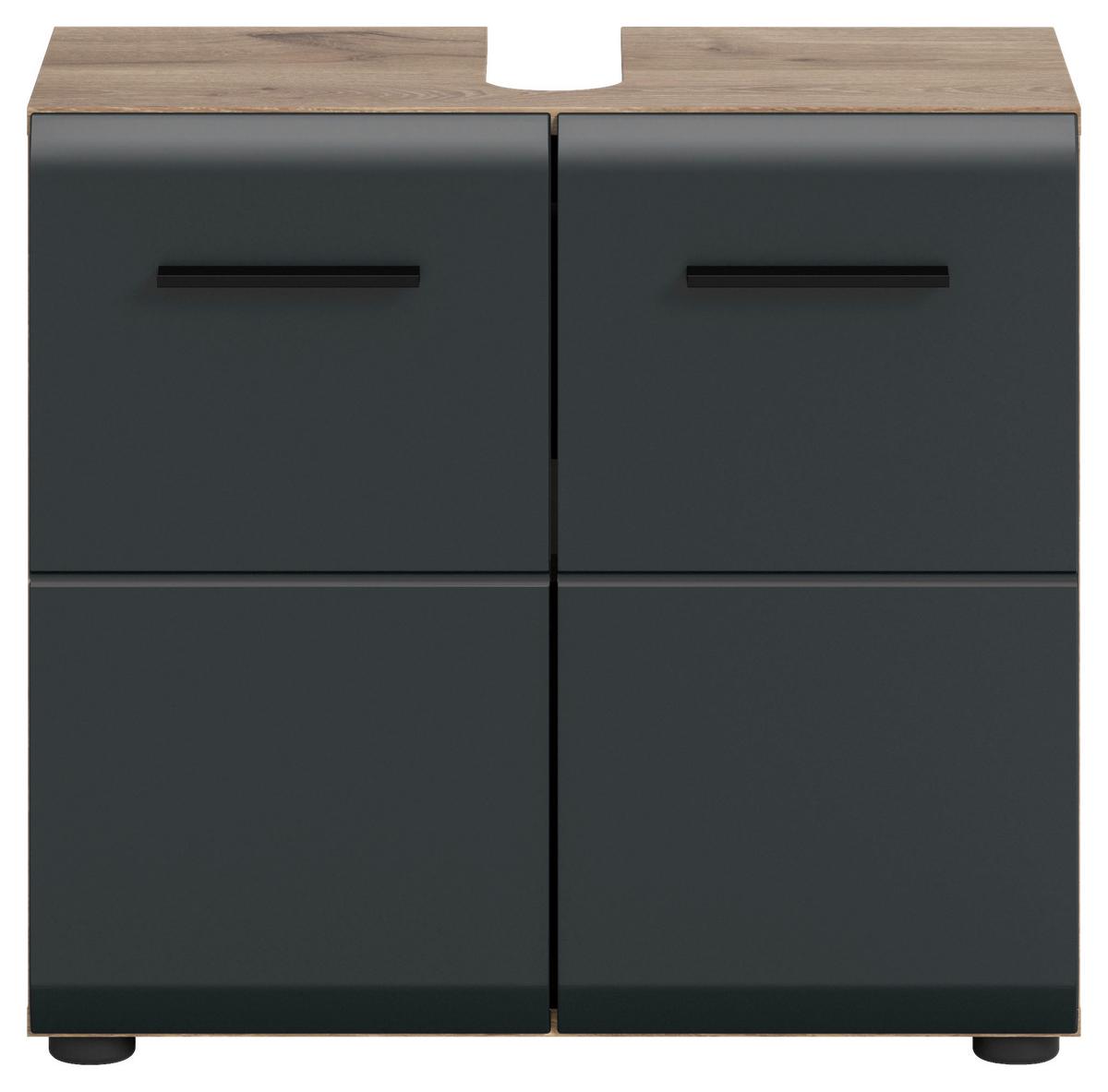 Waschbeckenunterschrank Ice Schwarz/Eiche Dekor B: 60cm - Eiche dunkel/Schwarz, Basics, Holzwerkstoff (60/54/30cm) - MID.YOU