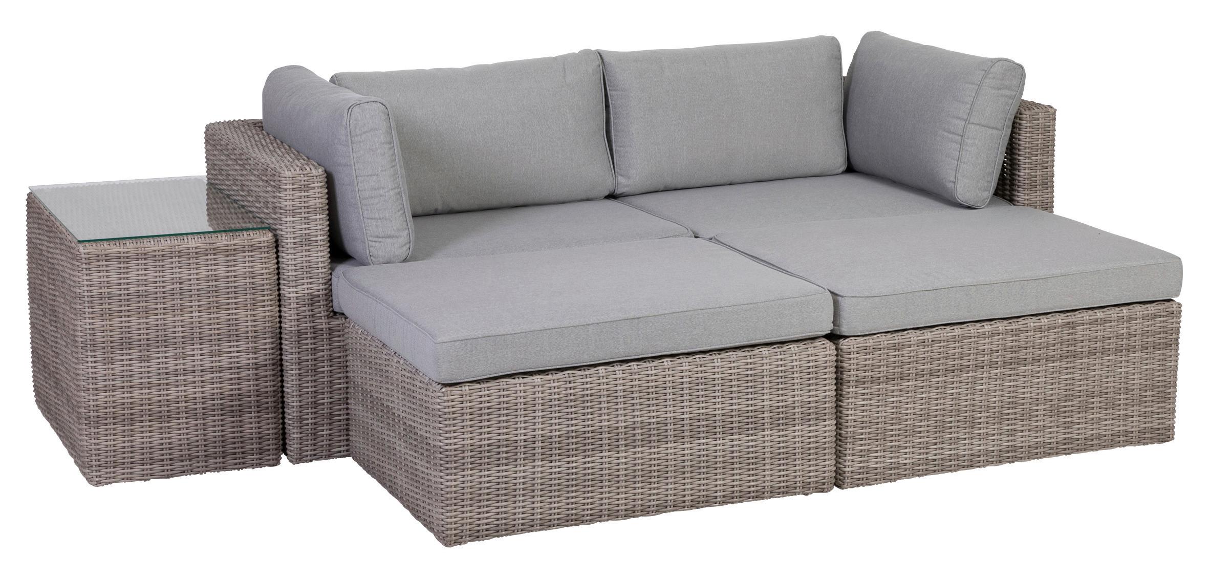 Loungegarnitur 5-Tlg Palma aus Kunststoff mit Kissen - Grau, Basics, Glas/Textil (93/65/71cm) - Gardenson