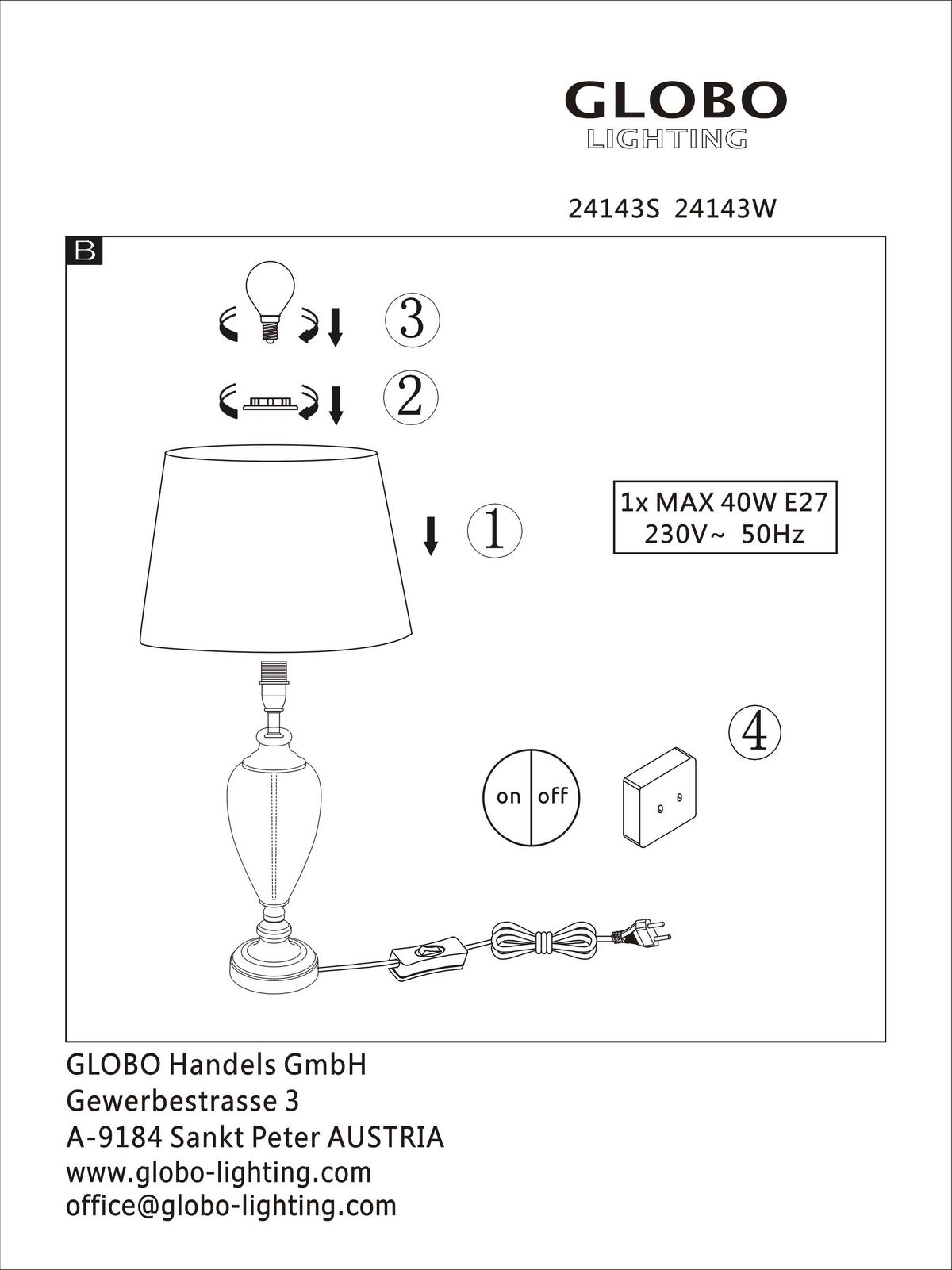 Tischleuchte 24143s Leila - Klar/Messingfarben, KONVENTIONELL, Glas/Textil (38/66cm) - Globo
