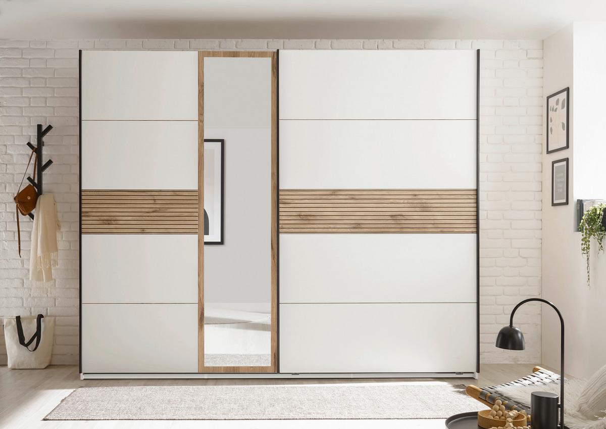 Schwebetürenschrank mit Spiegel 270,1cm Leo Weiß/Eiche - Eichefarben/Weiß, MODERN, Holzwerkstoff (270/225/59,6cm) - MID.YOU